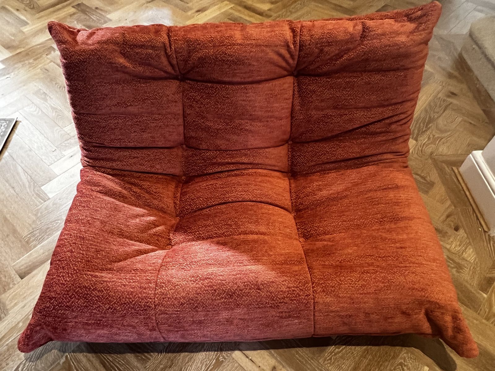 Ligne Roset By Michel Ducaroy Togo 2 Seat Sofa In "Cinnamon".  Similar To Alcantara Goya Red.  Rrp £3,254 New; Selling Used But Newly Recovered For £1,699 photo 1899.0