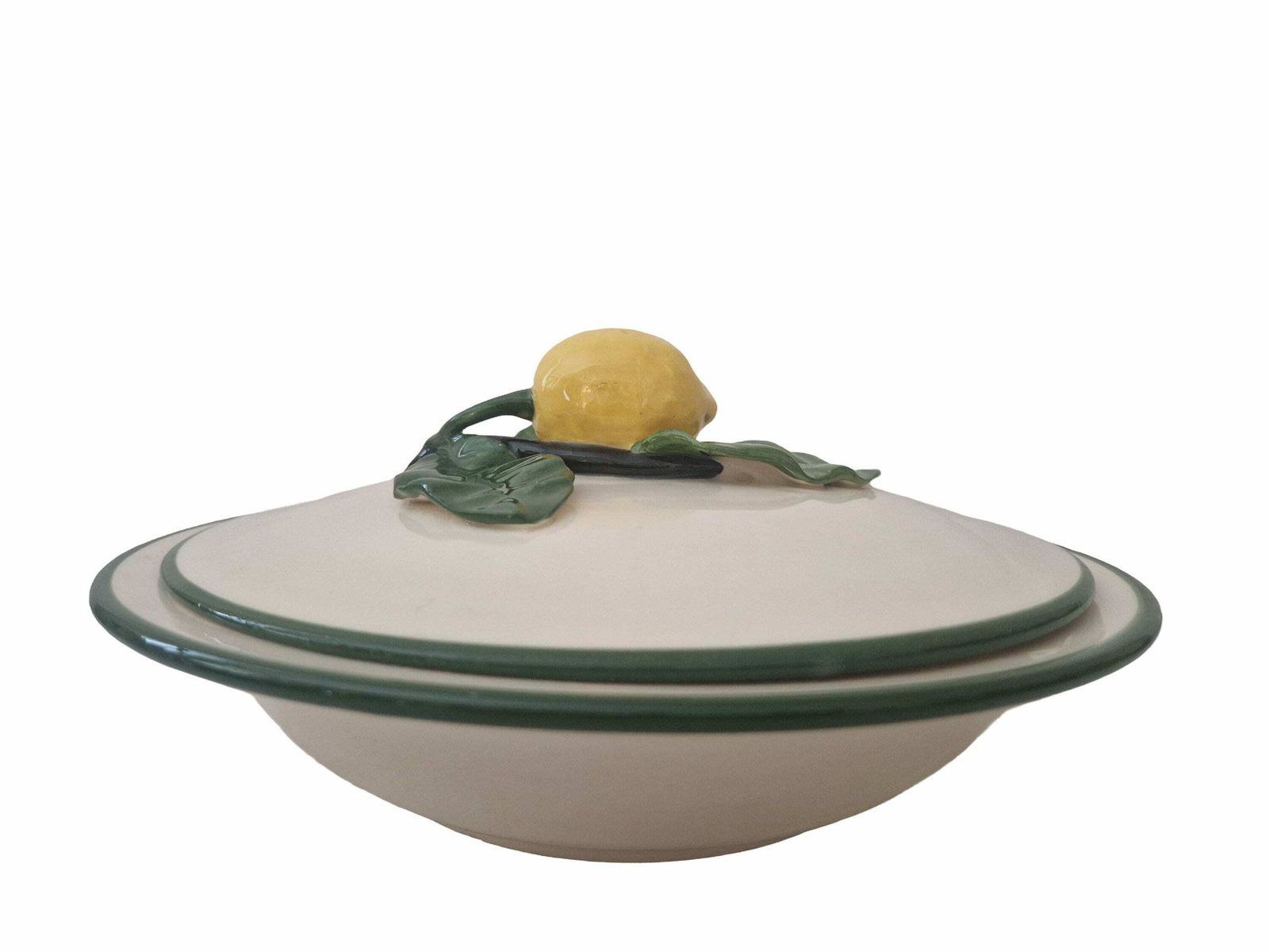Mid Century Menton Lemon Soup Tureen By Perret Gentil, French Majolica Casserole Dish, Trompe L'oeil Kitchen Decor photo for sale