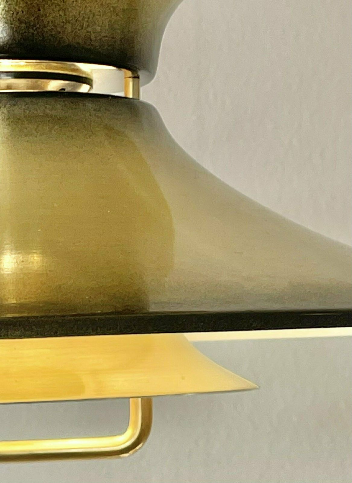 Danish Mid Century Modern Design Minimalist Ceiling Lamp With Gold And Black Painted Multilayer Metal Shades, Trumpet Top And Hanger photo Lighting