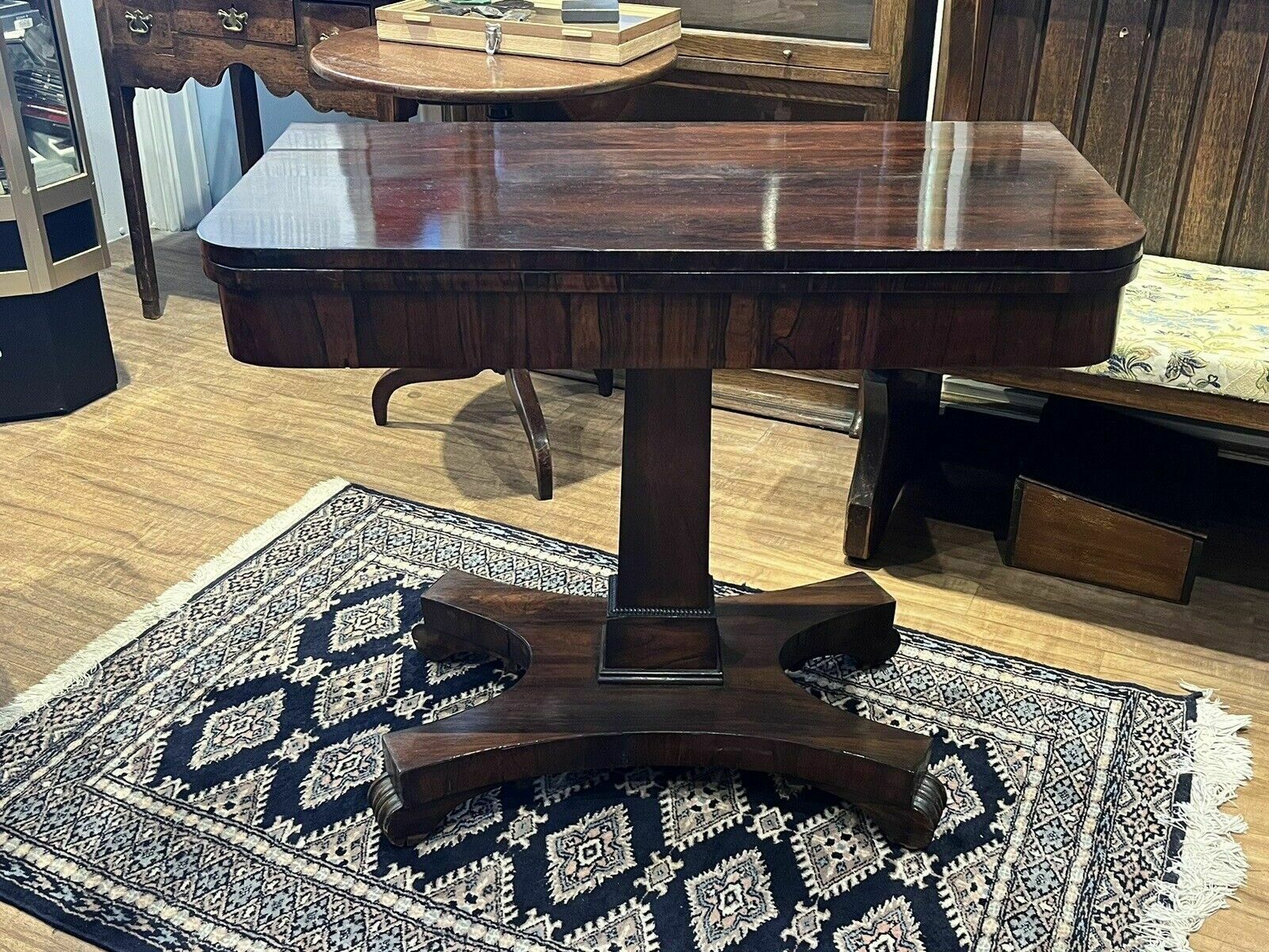 Antique Rosewood Games Table With Fold Over Lid & Card Playing Area photo furniture