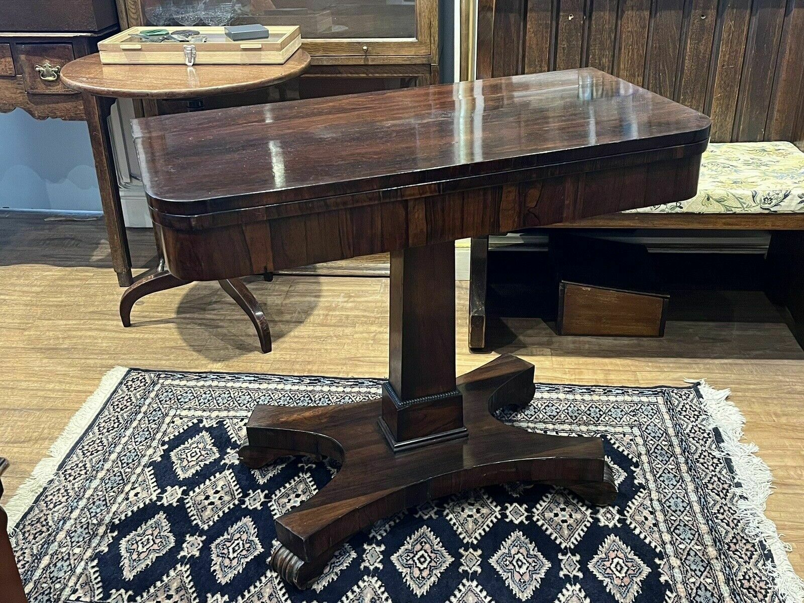 Antique Rosewood Games Table With Fold Over Lid & Card Playing Area photo vinterior