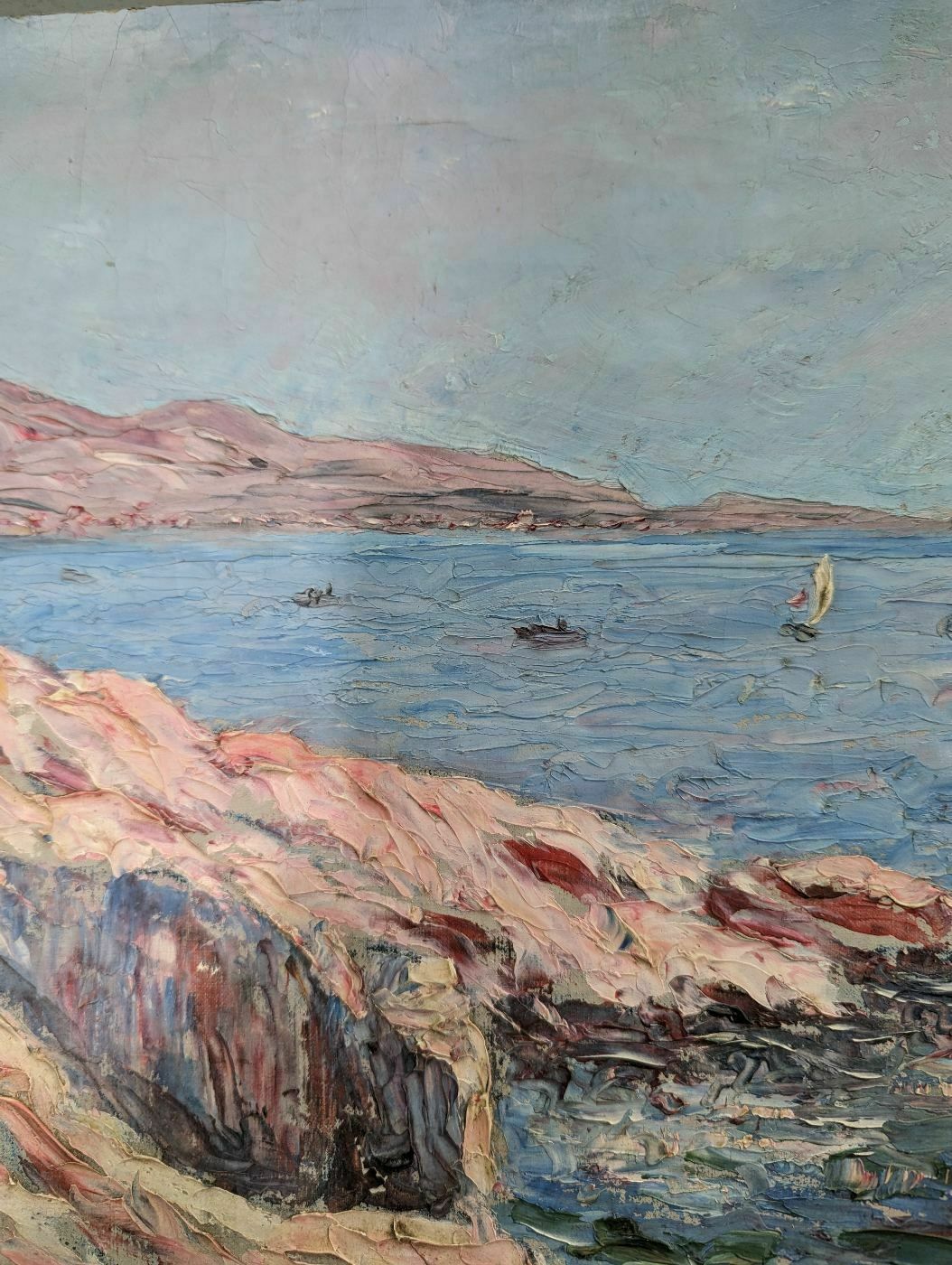 Oil On Marine Pointillist Canvas By Henri Grallan photo for sale
