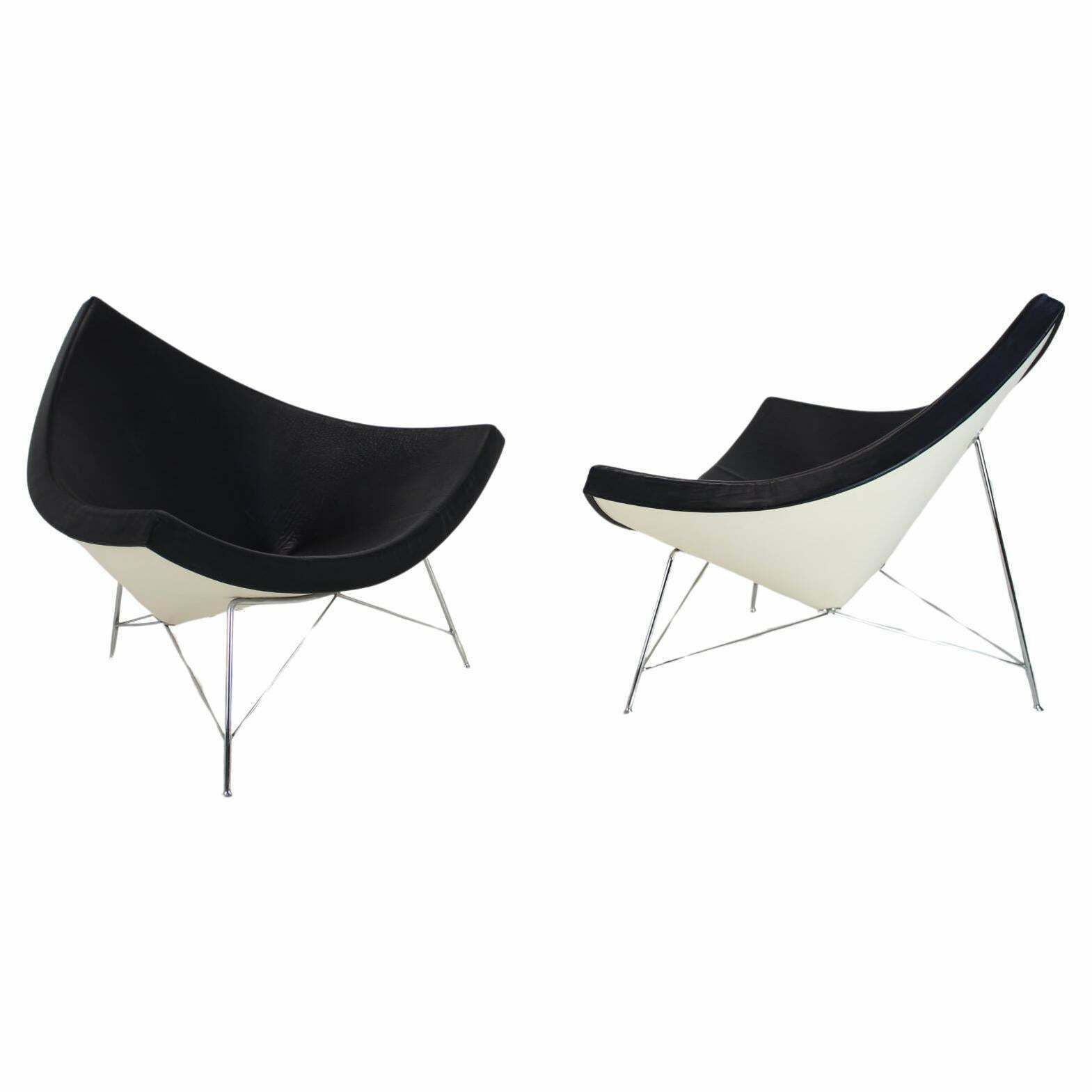 Set Of Two Leather Original George Nelson Coconut Chairs, Vitra photo vinterior