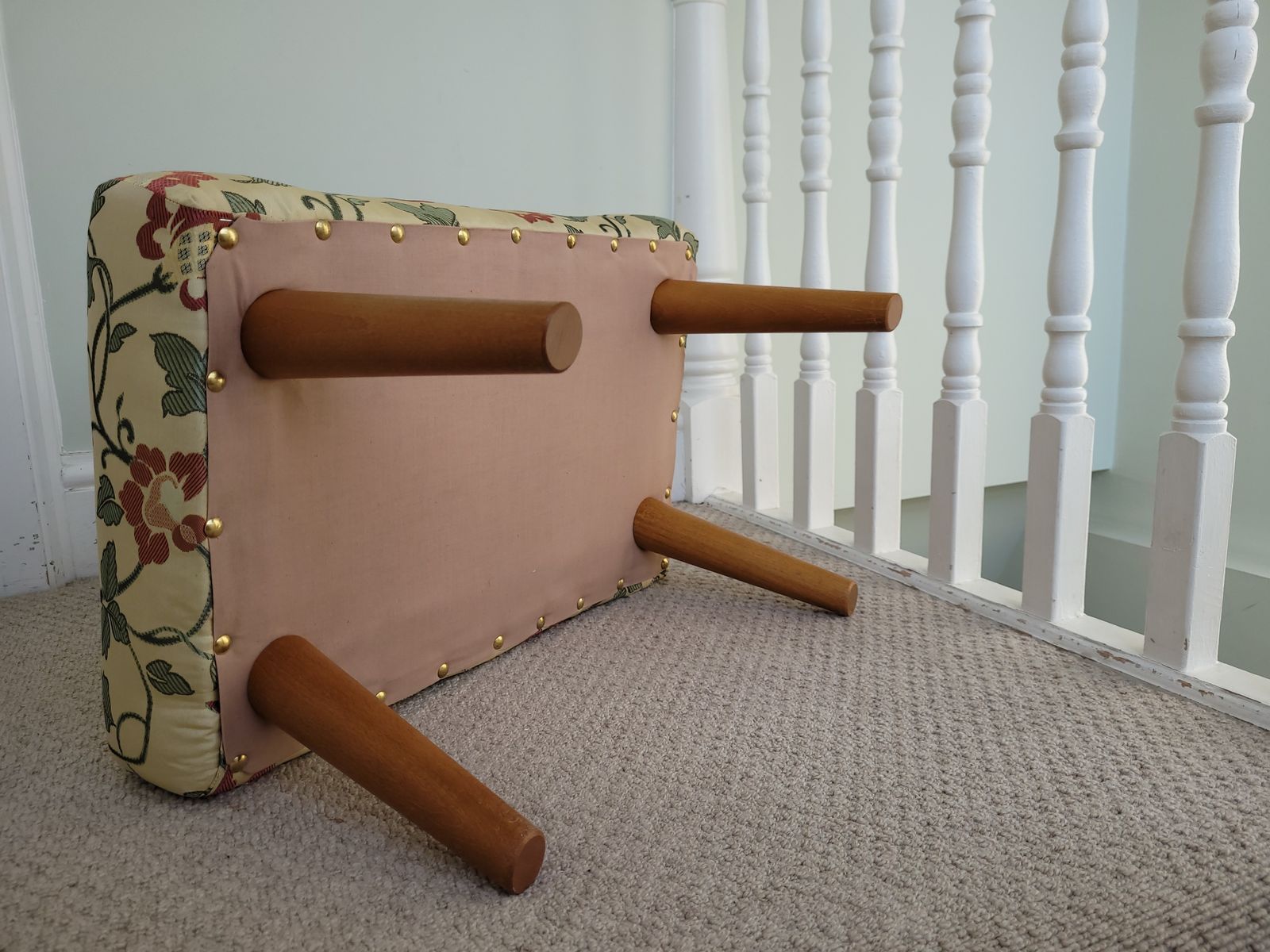 Silk Floral Foostool Wooden Feet photo Furniture
