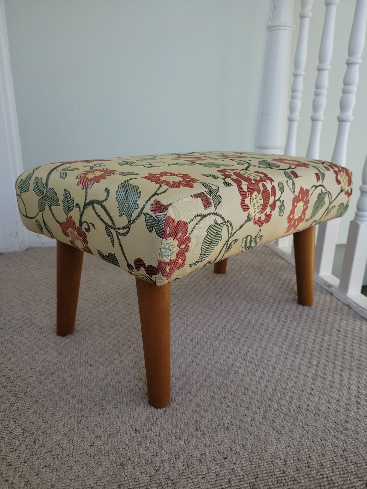Silk Floral Foostool Wooden Feet photo 105.0