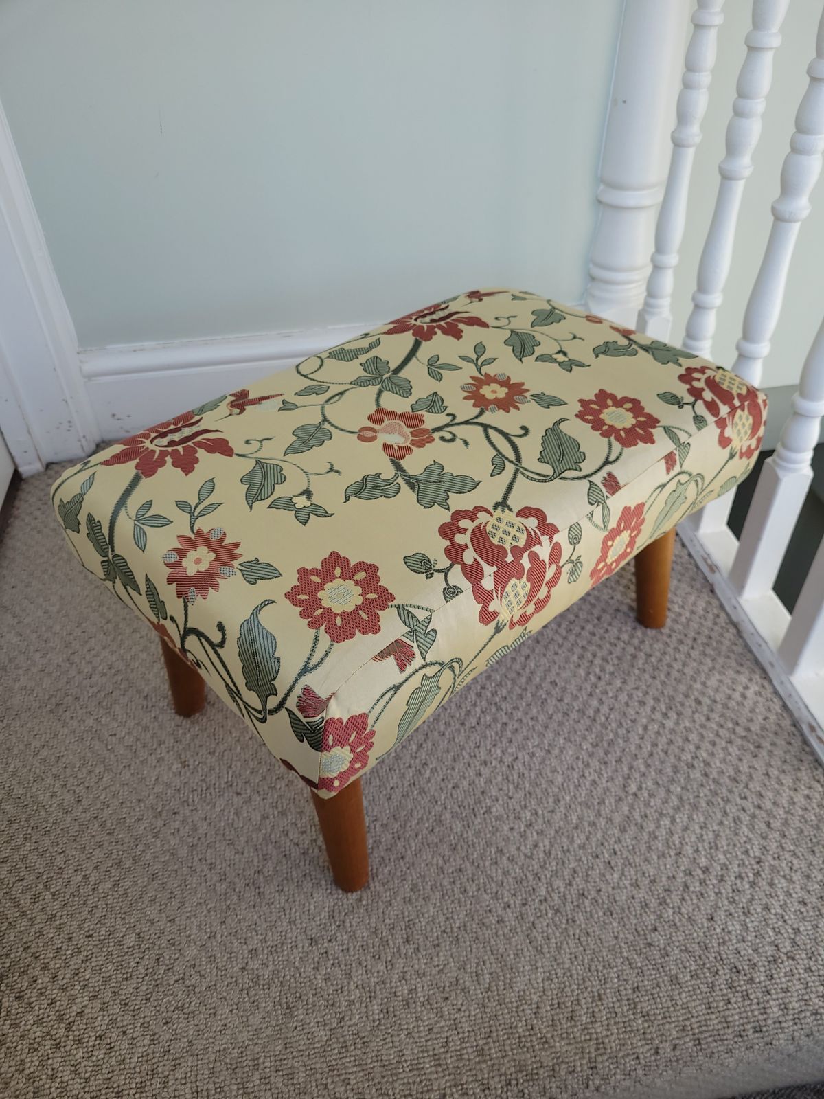 Silk Floral Foostool Wooden Feet photo vinterior