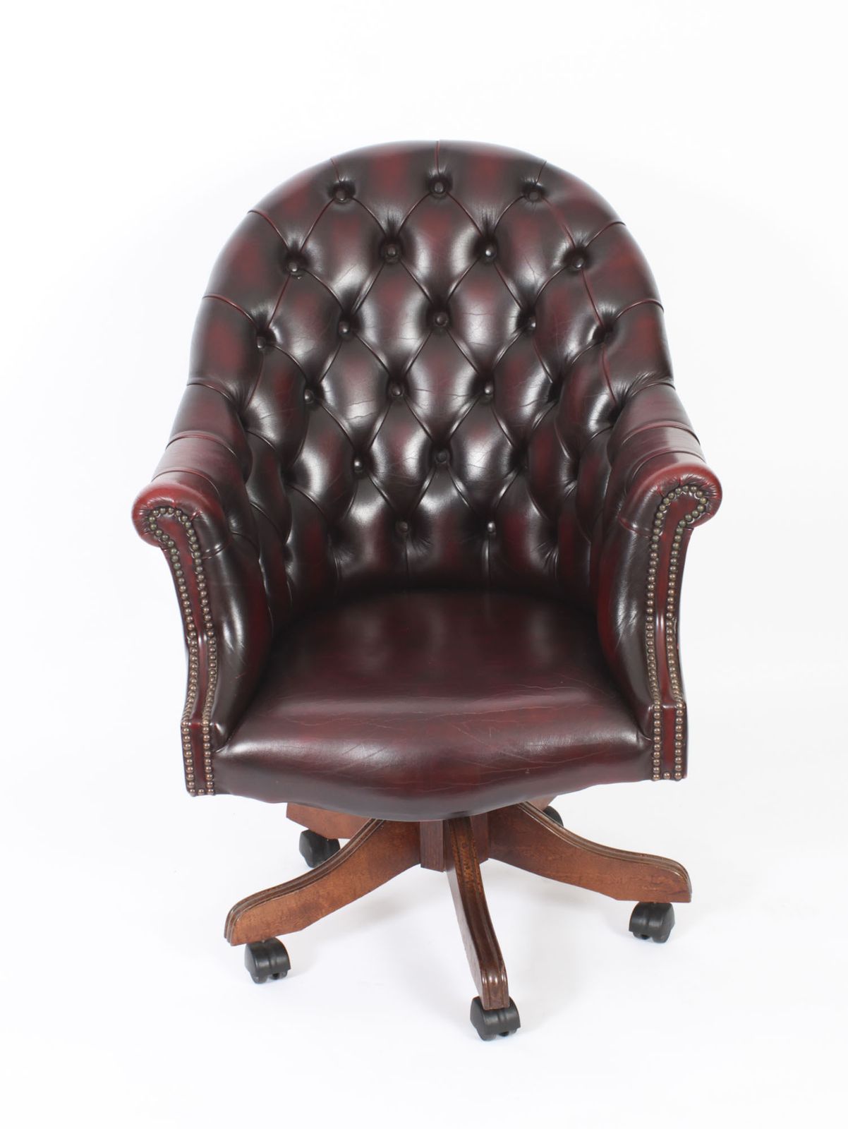 Vintage English Hand Made Leather Directors Office Chair 20th C photo furniture