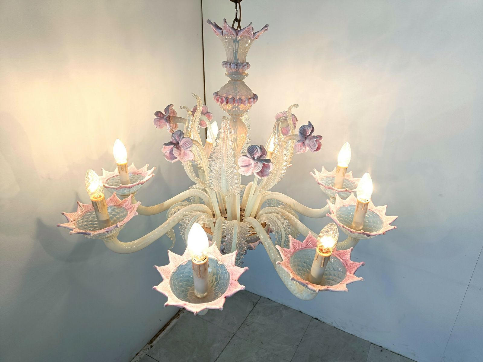 photo furniture Vintage Murano Glass Flower Chandelier, 1950s