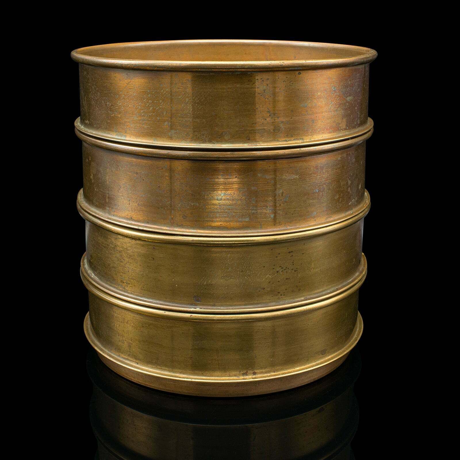 Large Set Of 8 Vintage Lab Sieves, English, Brass, Stacking, Scientific, C.1965 photo vinterior