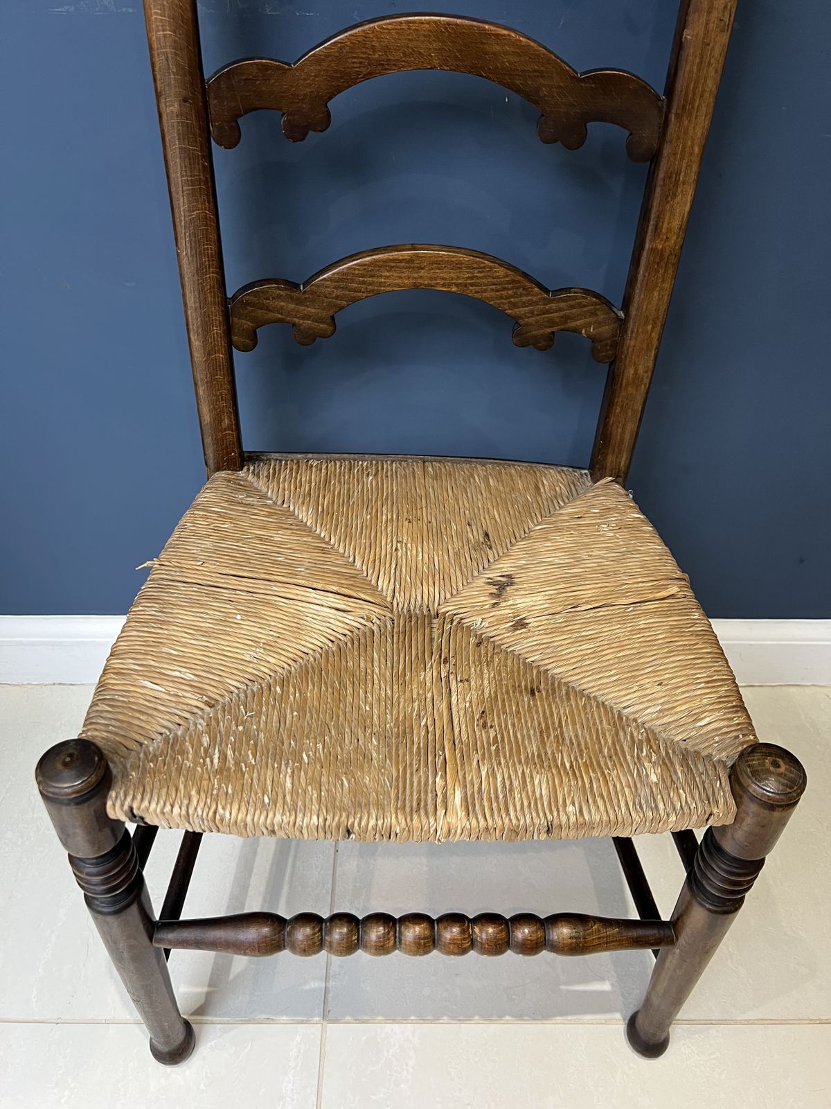 Antique Oak Country House Ladder Back Chair photo for sale