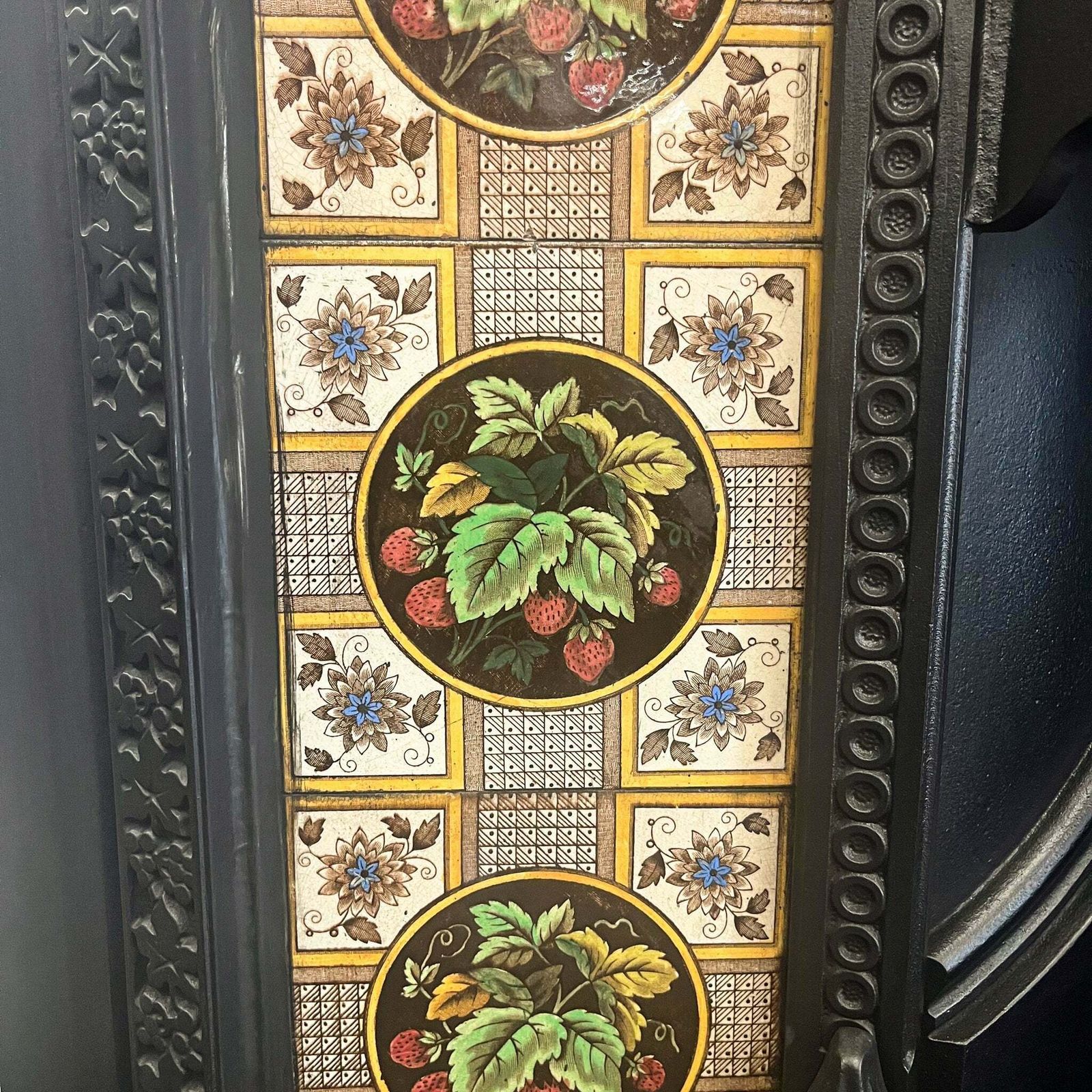 Antique Victorian Cast Iron Floral Tiled Fireplace Insert photo furniture