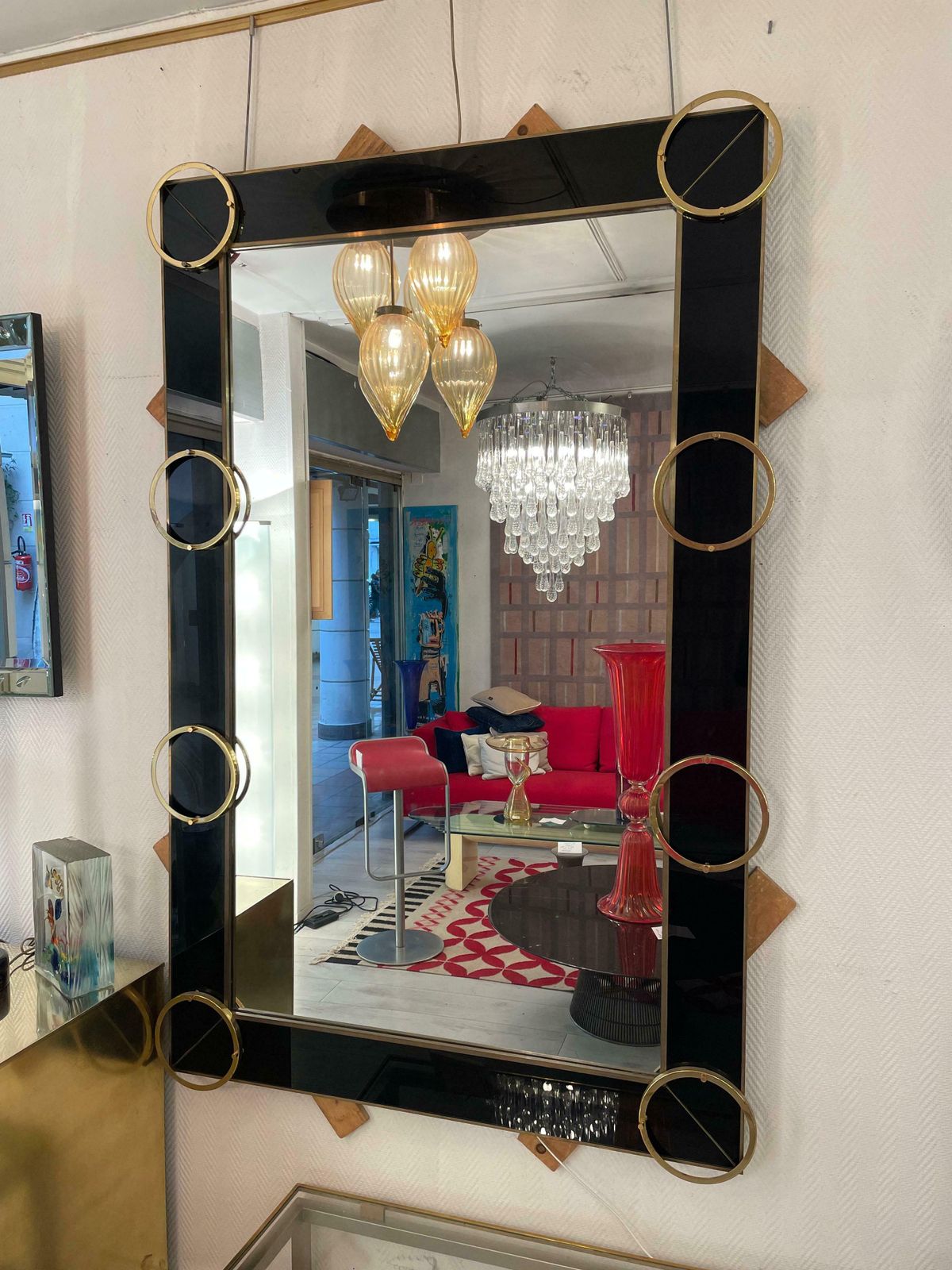 Italian Mirror From The 70's In Tinted Glass And Brass photo furniture