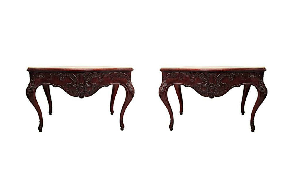 A Very Rare Pair Of 19th Century Carrara White Marble Top Console Tables photo vinterior