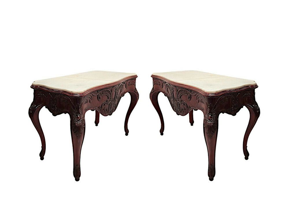 A Very Rare Pair Of 19th Century Carrara White Marble Top Console Tables