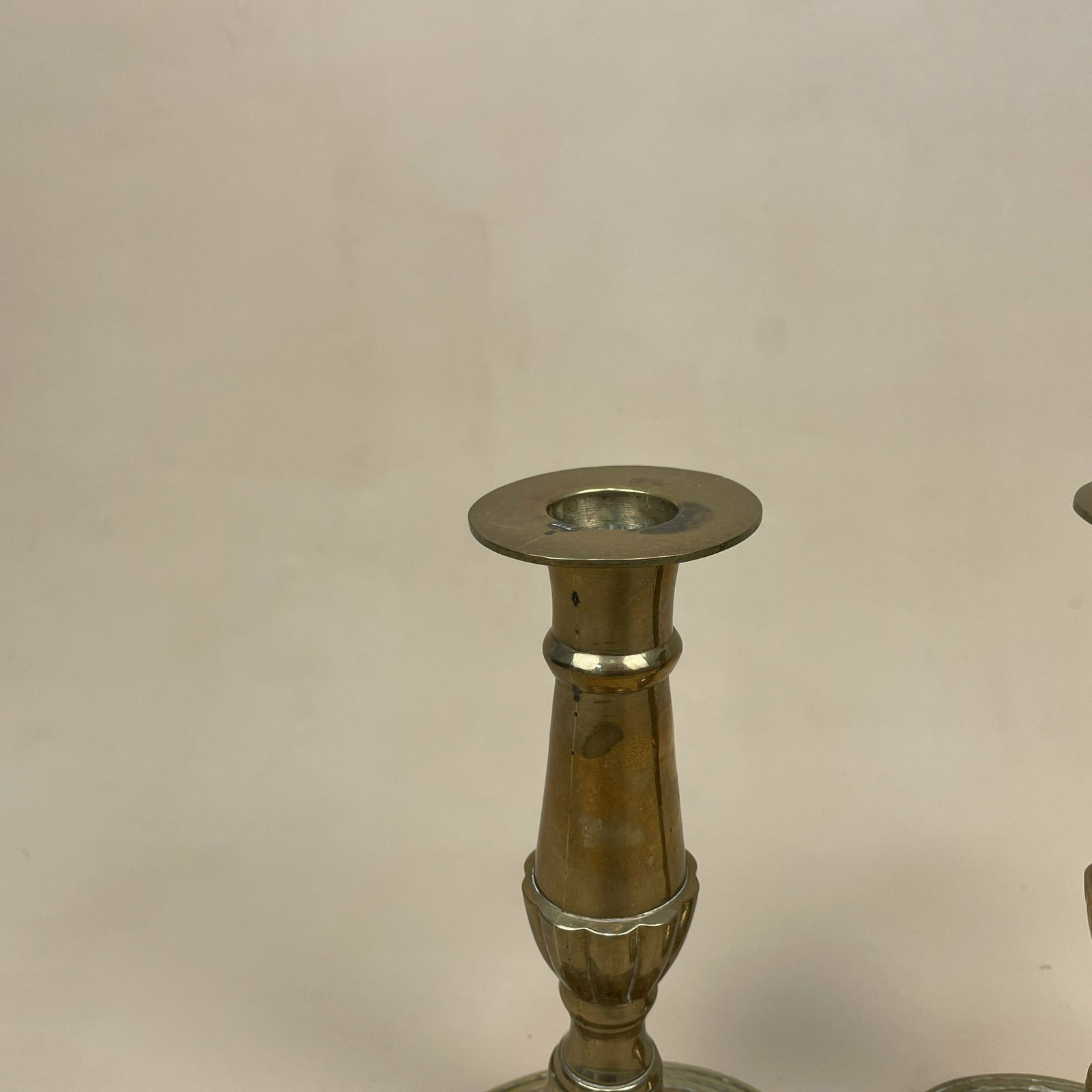 Antique Matching Pair Of Gold Solid Brass Metal Candlestick Candle Stick Heavy Vintage Column Taper Dinner Candlesticks Hexagon Base Set photo furniture