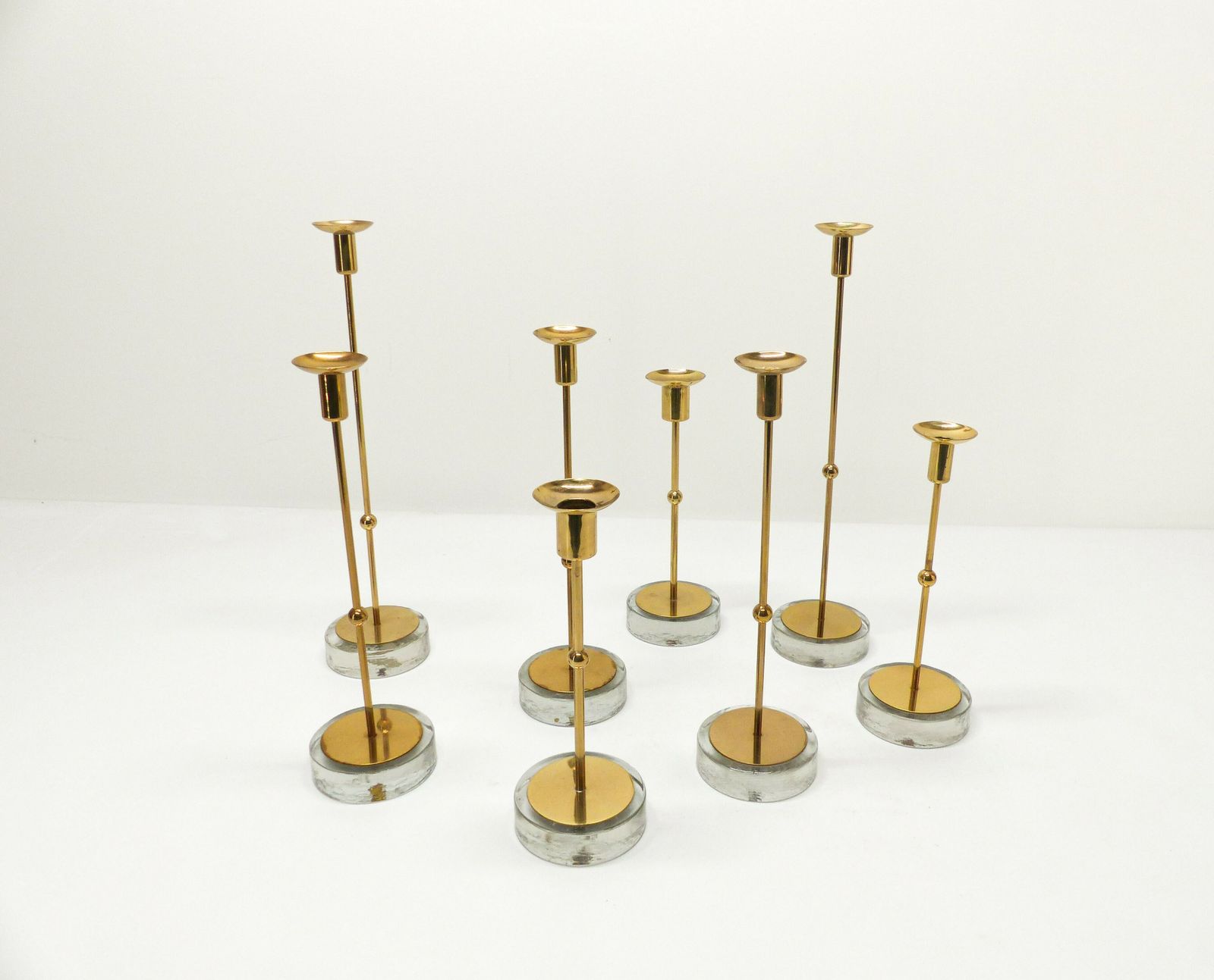 Set Of 8 Scandinavian Candlesticks Gunnar Ander For Ystad Metall 1960 photo Home Decor