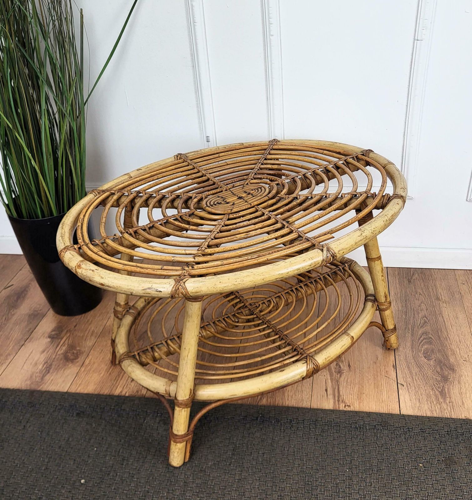 1960s Italian Bamboo Rattan Bohemian French Riviera Oval Coffee Table photo furniture