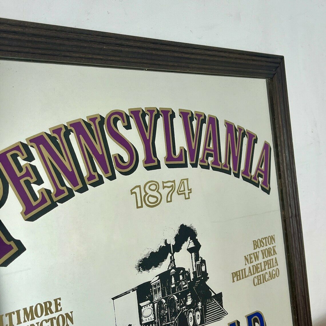 Historical Pennsylvania Railroad Company 1874 Advertising Mirror, Trains And Rail Stations, American Transport Picture, Wall Art photo for sale