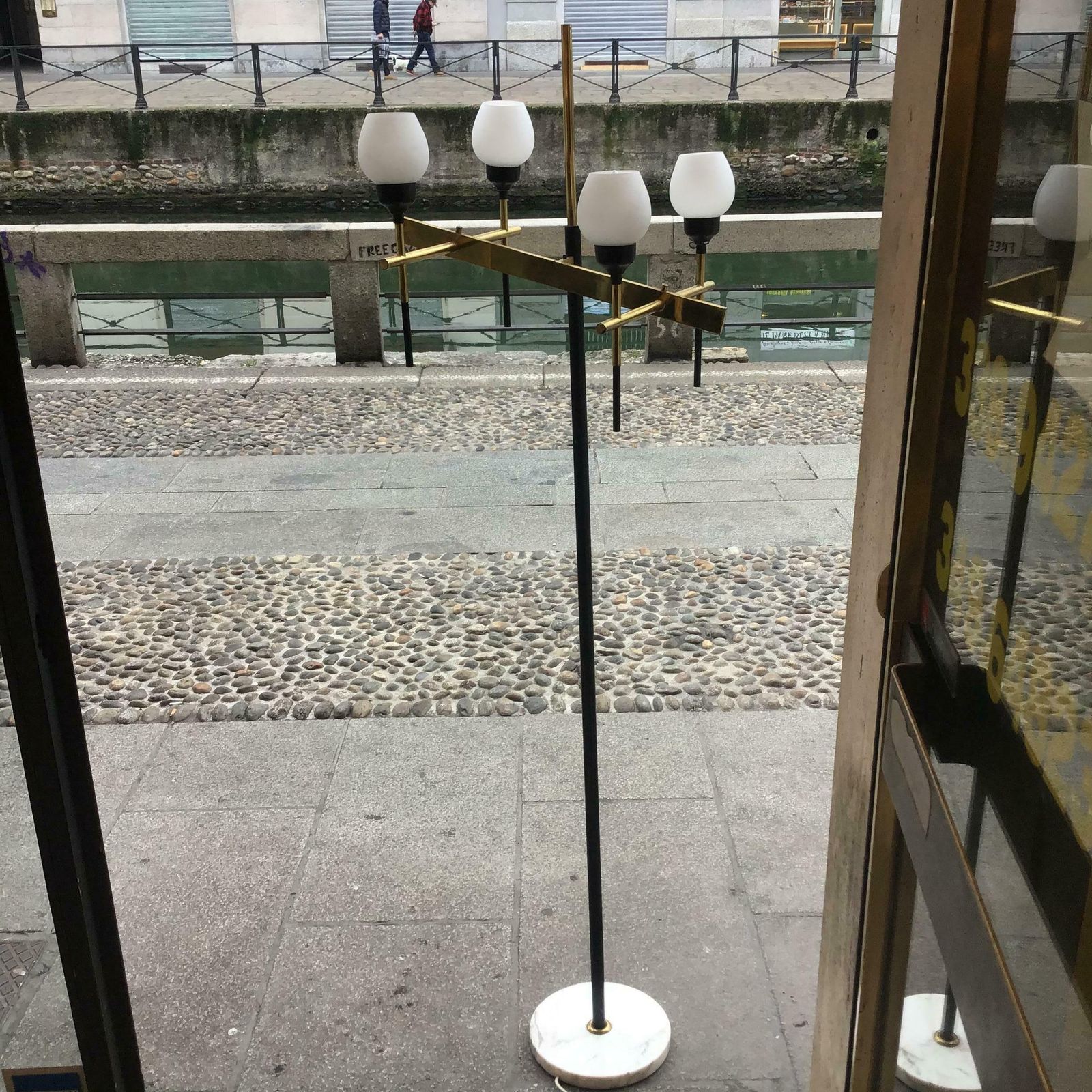 Stilnovo Floor Lamp Four Light Marble Iron Glass Brass, Italy photo Lighting