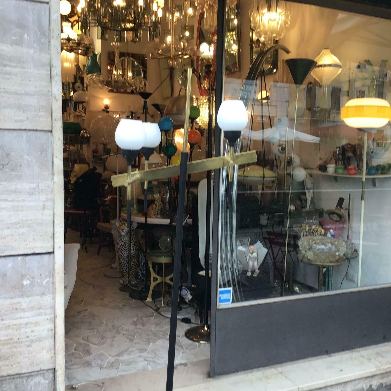 Stilnovo Floor Lamp Four Light Marble Iron Glass Brass, Italy photo vinterior