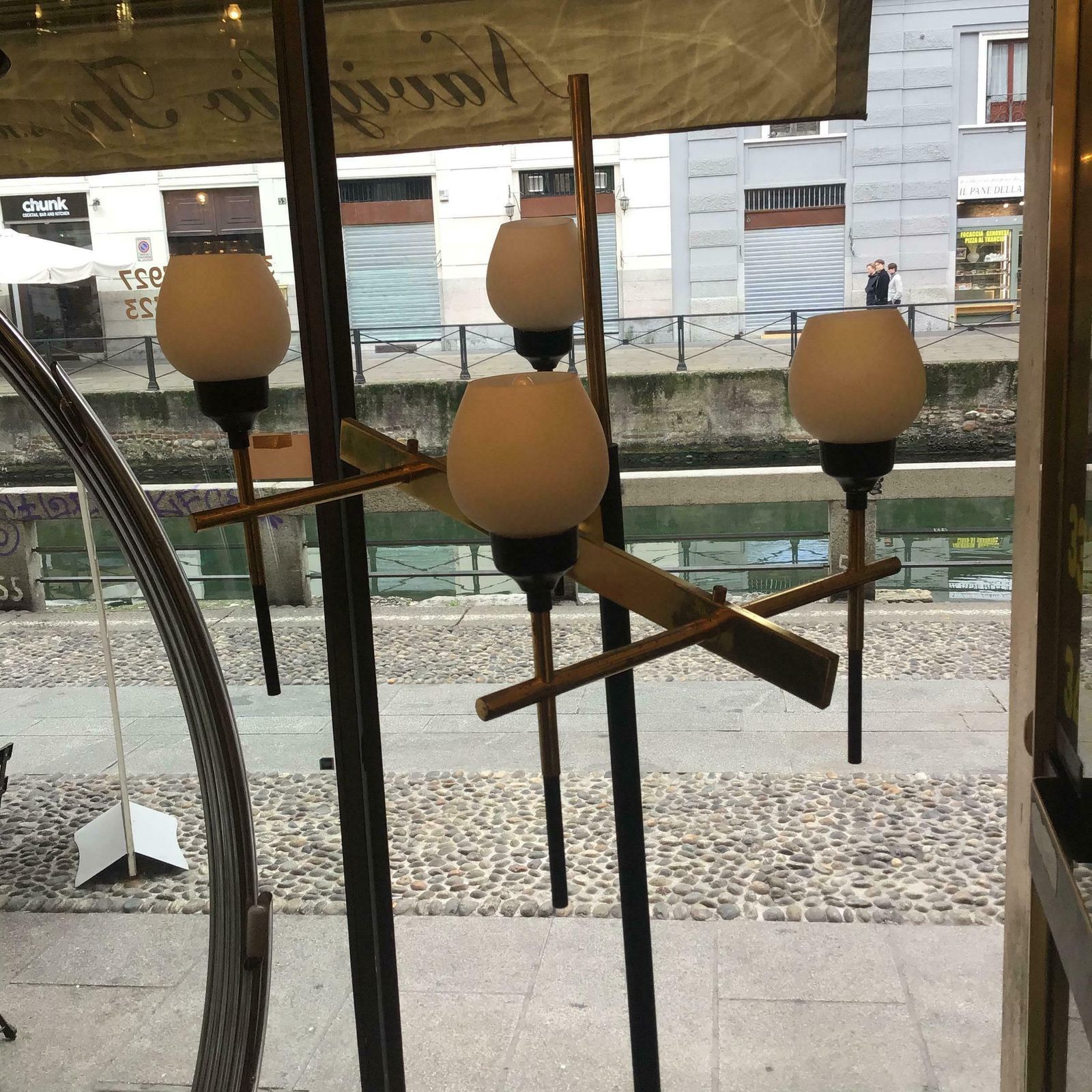 Stilnovo Floor Lamp Four Light Marble Iron Glass Brass, Italy photo vintage