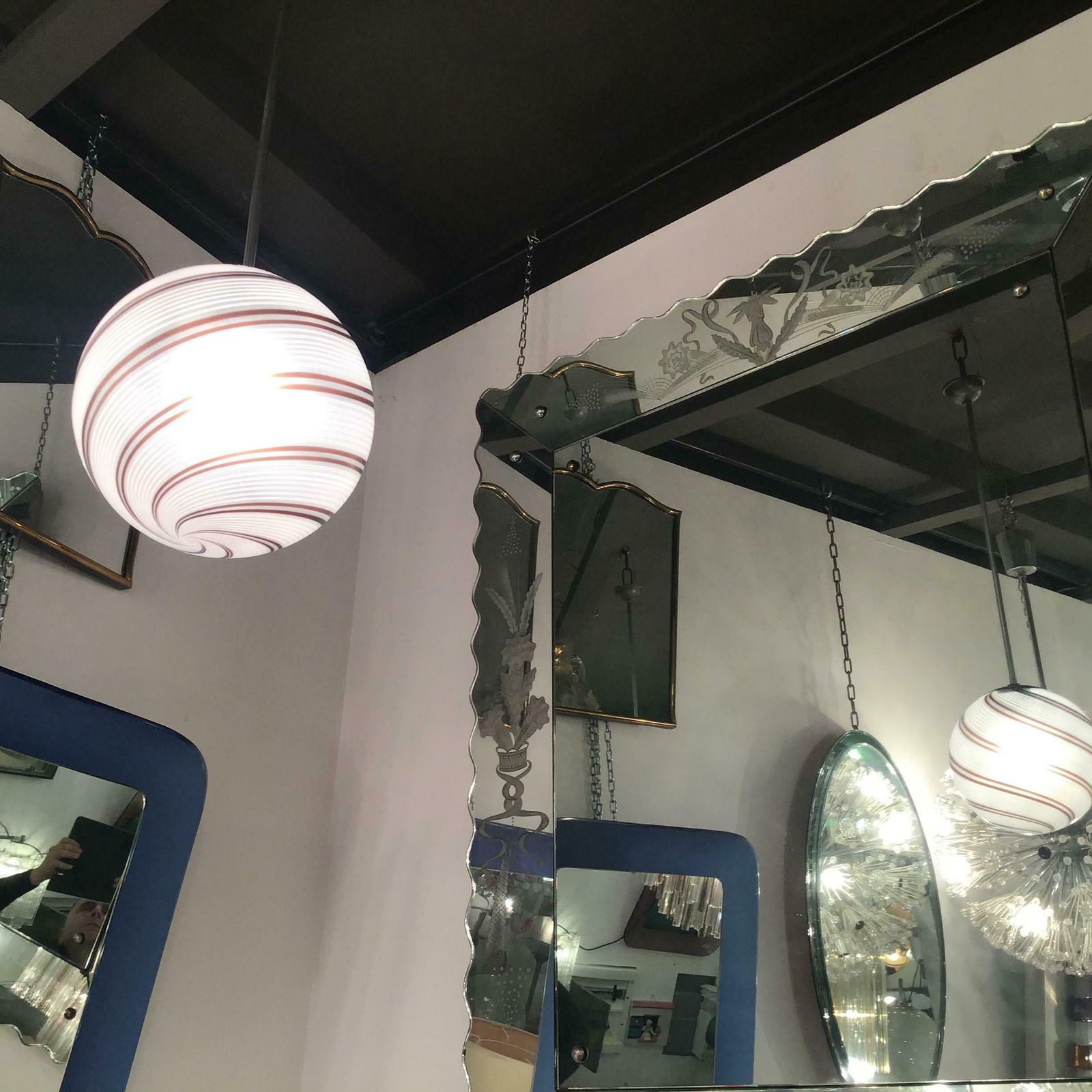 Venini Chandelier Glass Metal Crome 1958 Italy photo buy