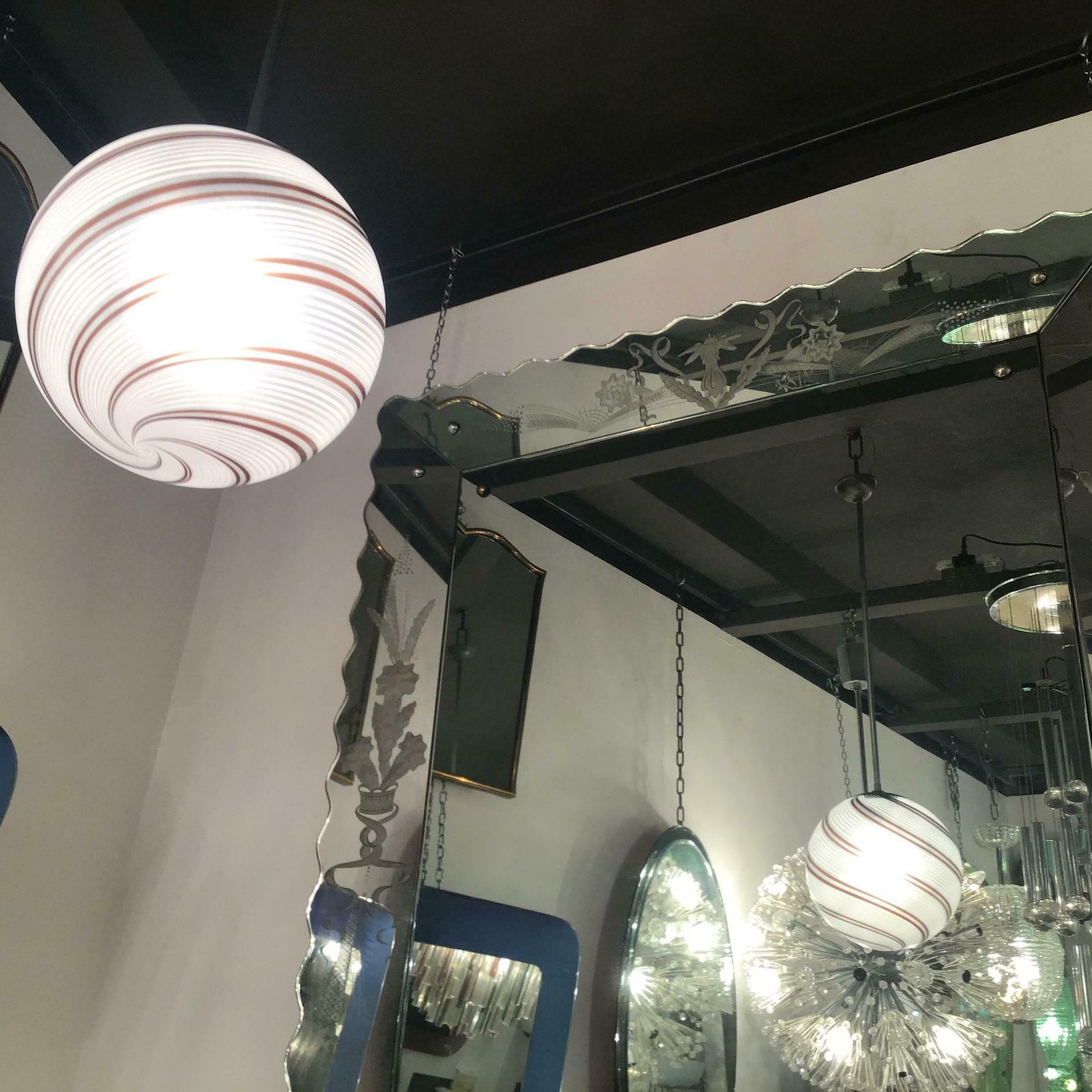 photo for sale Venini Chandelier Glass Metal Crome 1958 Italy