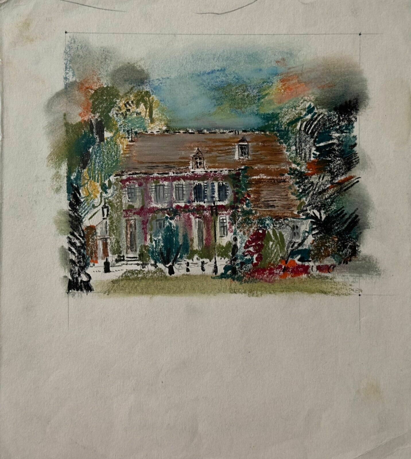 Monique Journod Pastel Ink Drawing   Preparatory Lithograph Model 1980