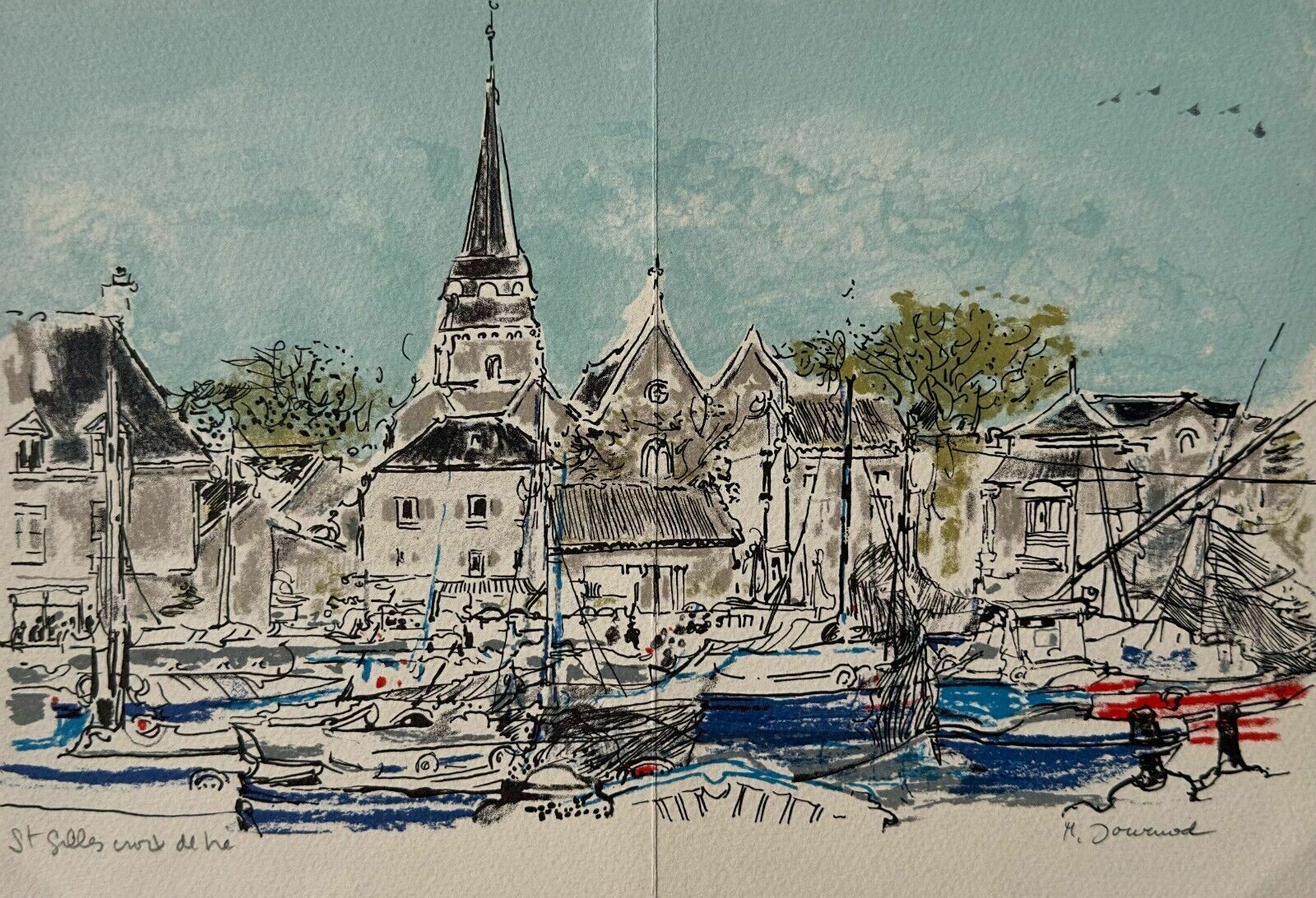 Monique Journod Pastel Drawing Ink + Litho Signed Saint Gilles Croix De Vie 92 photo furniture