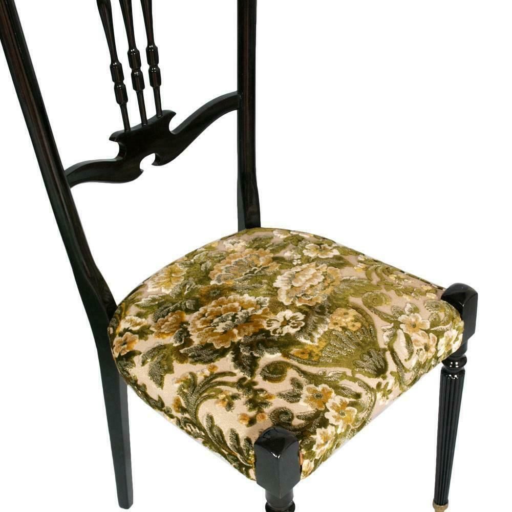 Italian Pair Of Chiavari High Back Chairs By Gaetano Descalzi, Ebonized Mahogany photo for sale