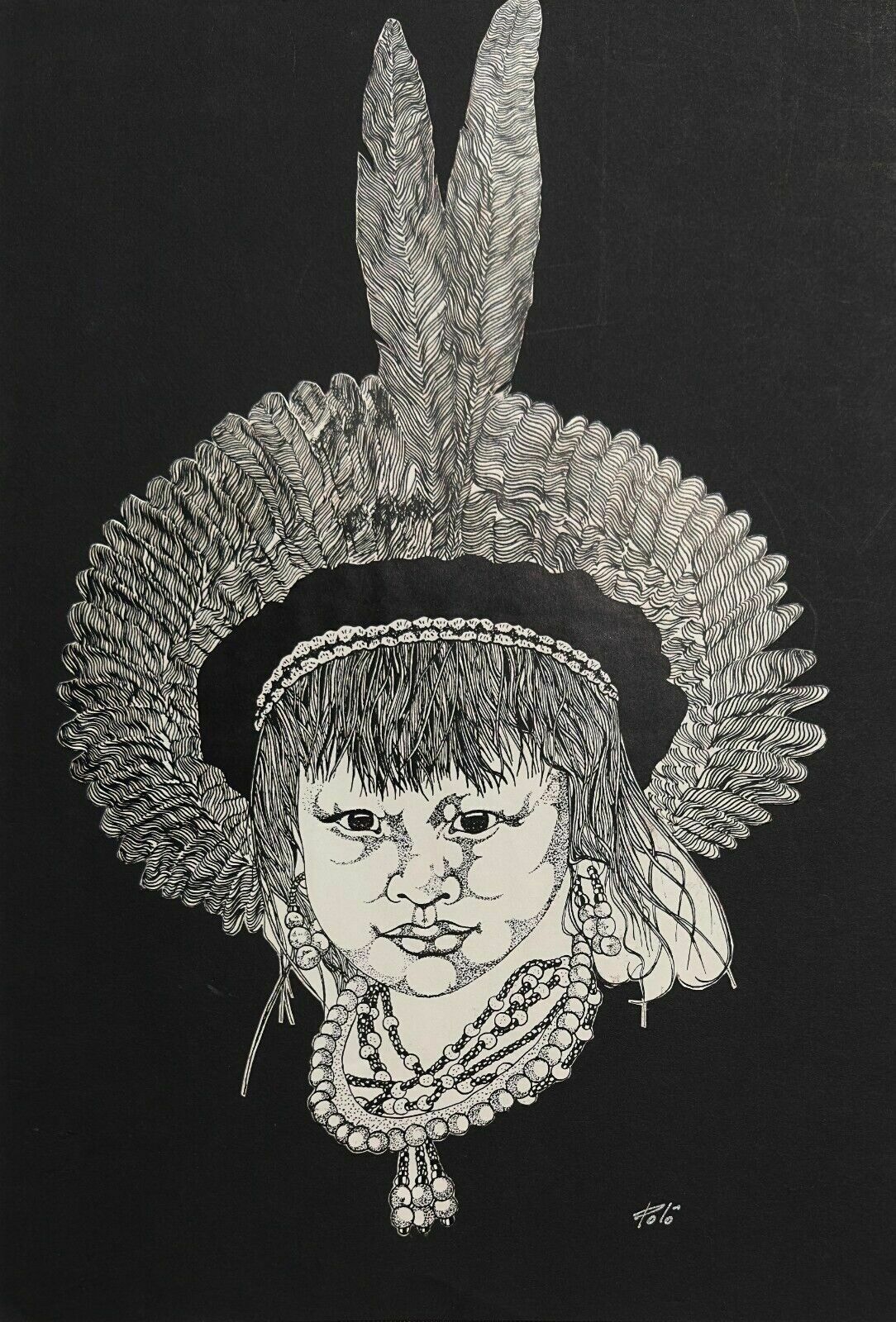 Polô Czermak   Original Drawing In Indian Ink And Collage Signed 1986