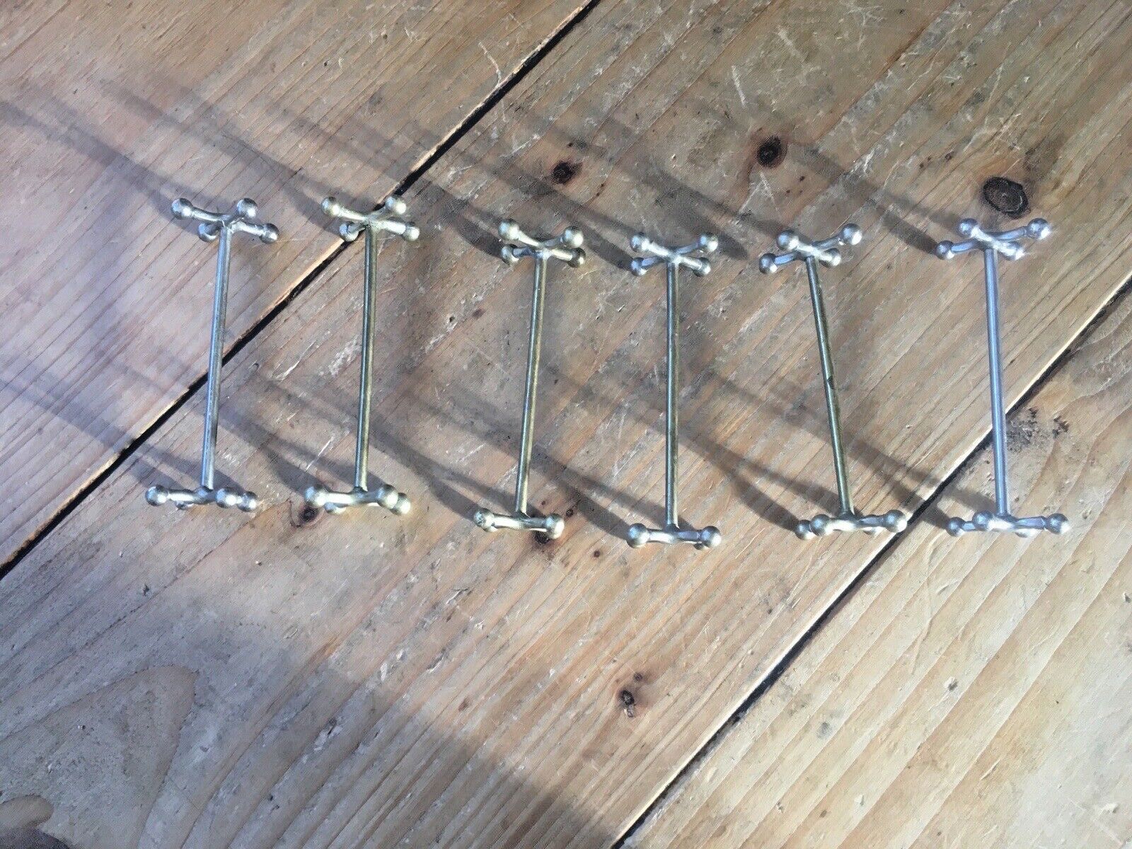 Set Of 6 French Art Deco Silver Plated Brass Knife Rests Jack Shape Cross Atomic photo for sale