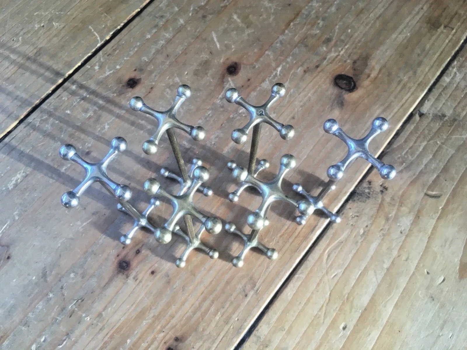 Set Of 6 French Art Deco Silver Plated Brass Knife Rests Jack Shape Cross Atomic photo Home Decor