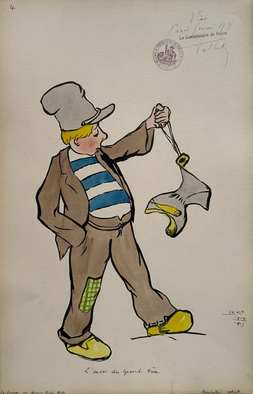 Harry De Leka Watercolor Drawing Signed War Caricature 1914   1915