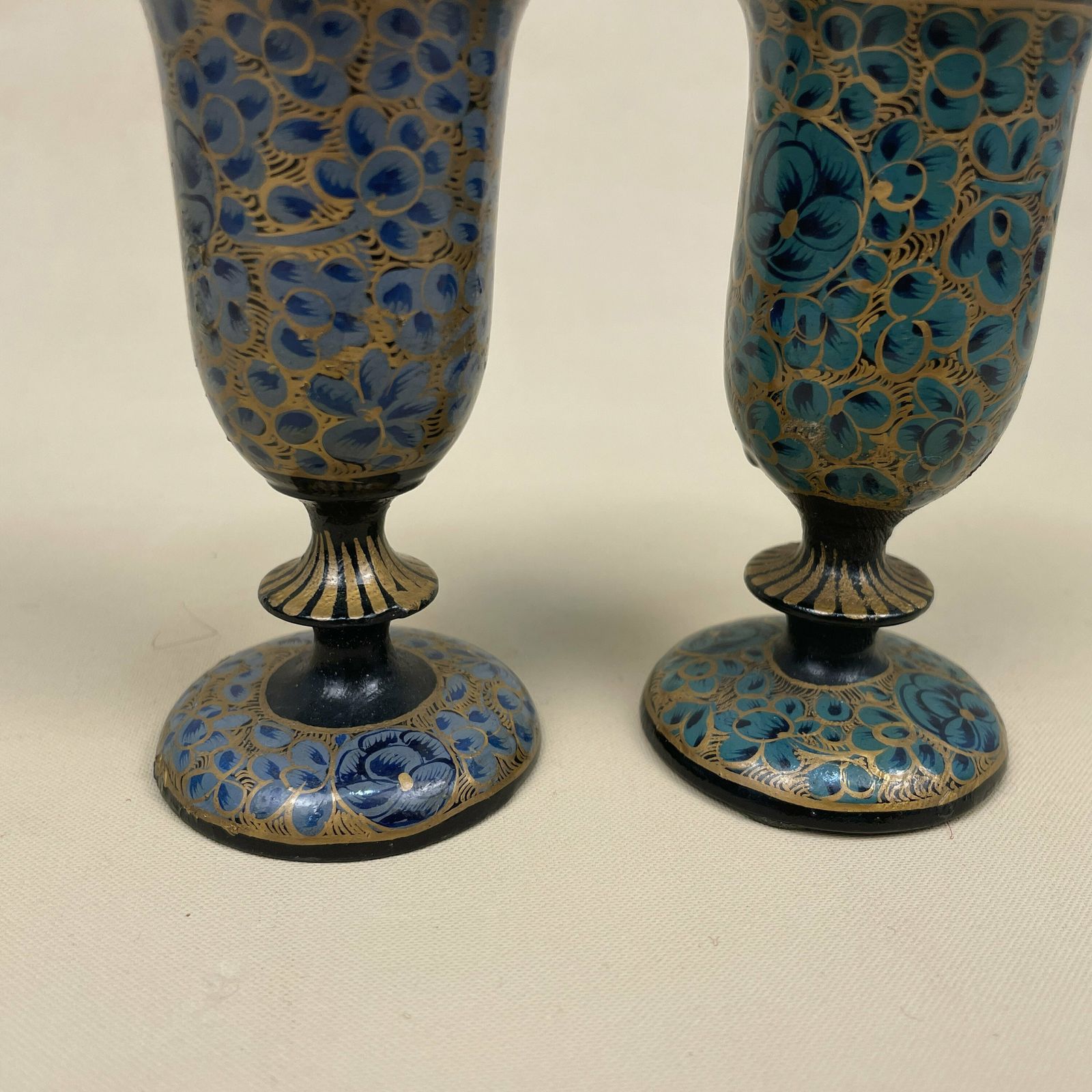 Antique Pair Of Wooden Lacquered Wood Candlestick Candle Stick Vintage Column Taper Dinner Candlesticks Floral Hand Painted Patterned photo 55.0