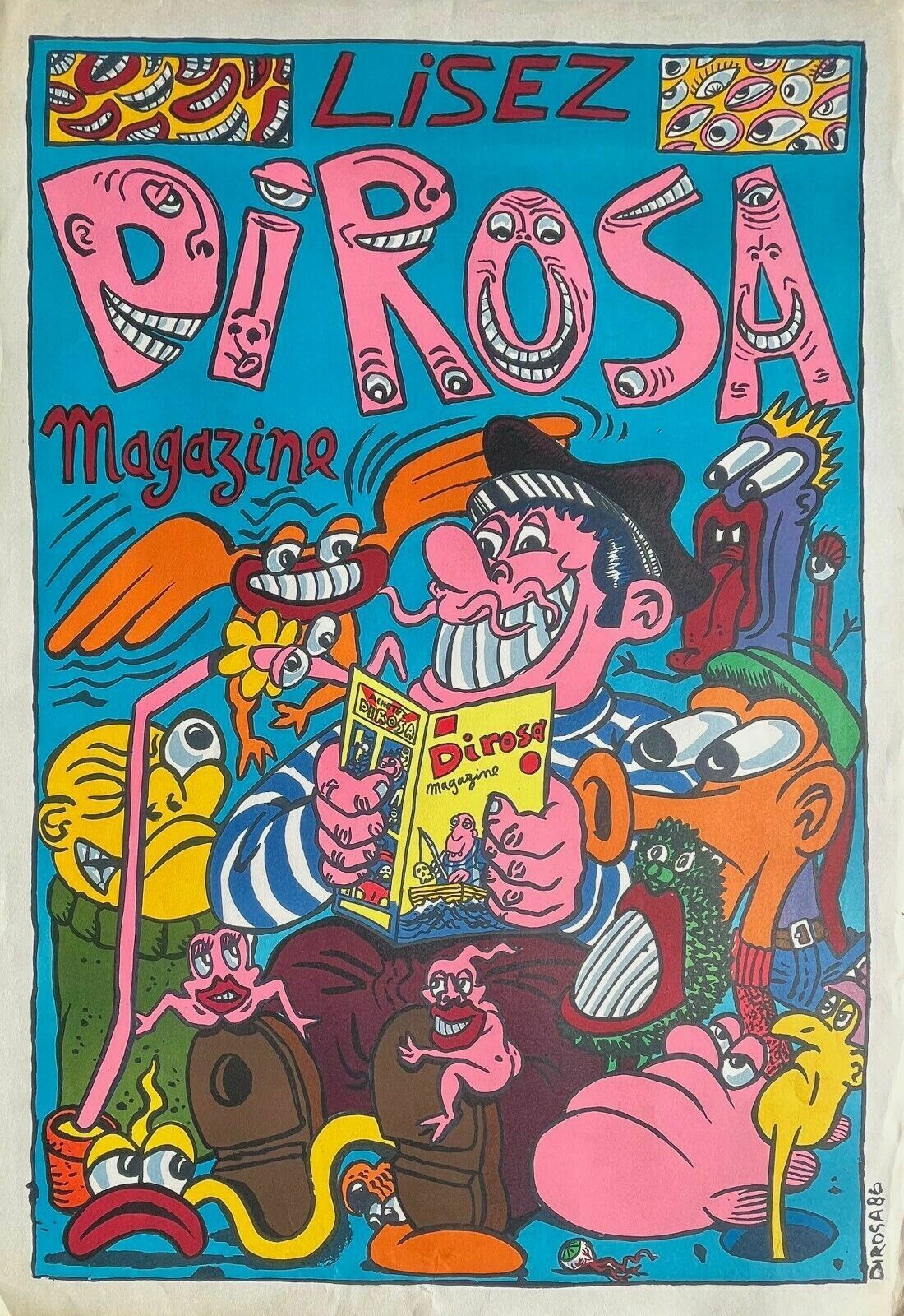 Hervé Di Rosa Original Lithograph Poster Di Rosa Magazine 1986 102x70 Cm