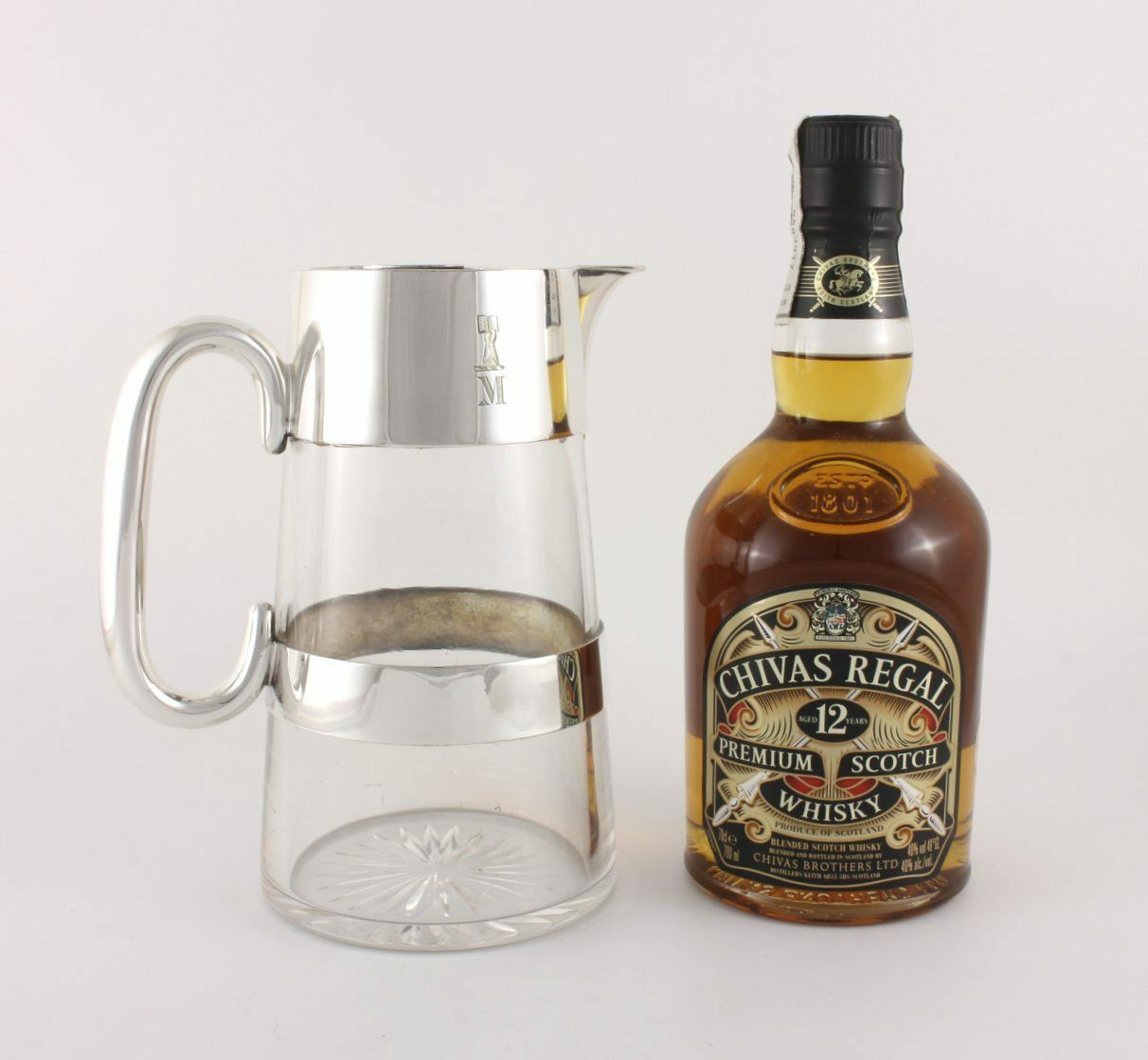 Silver Plate & Cut Glass Water Pitcher Jug. Millar Family M Crest. C1900. photo Home Decor