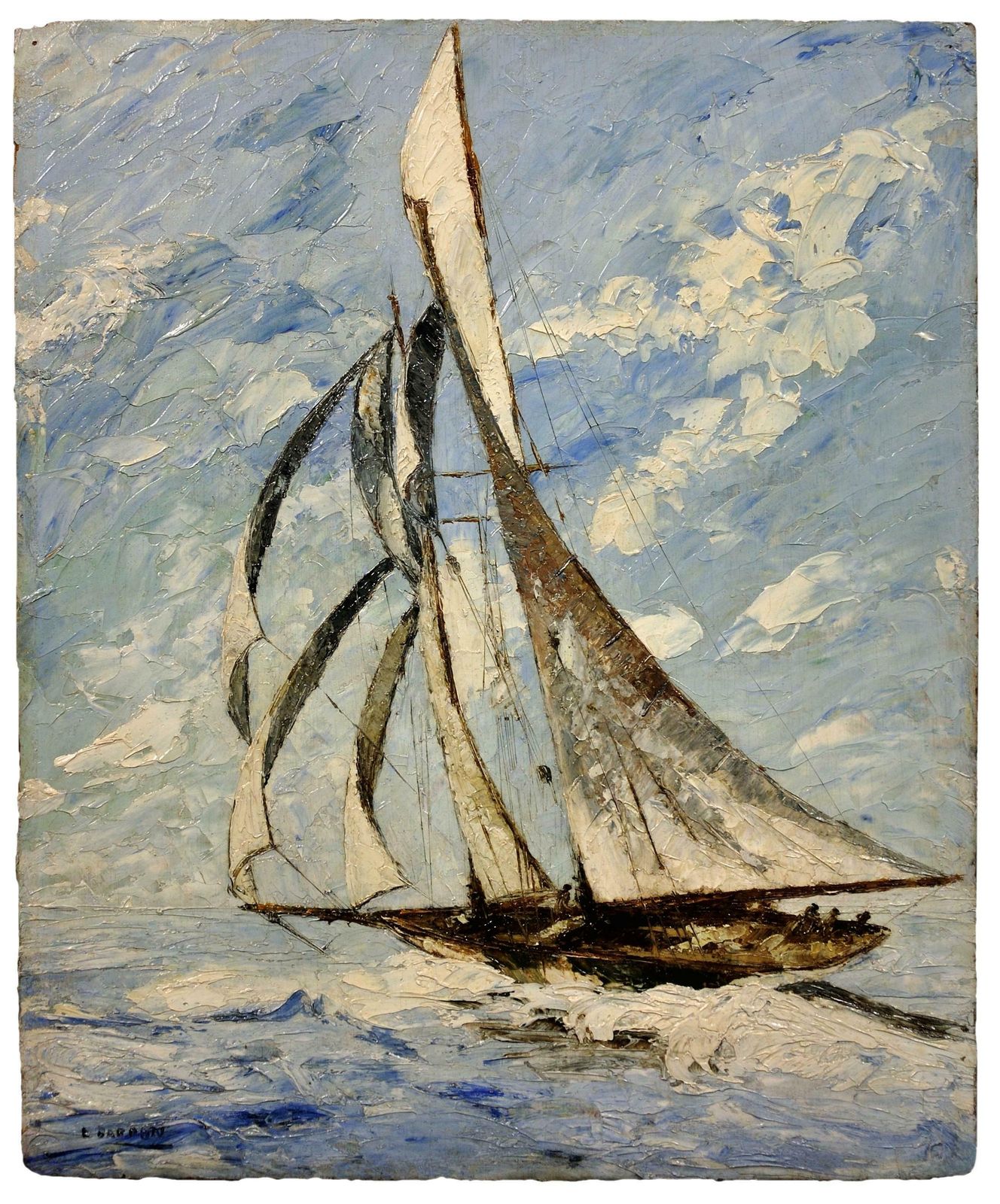Elisabeth Bardon 1892 To 1984. Ocean Gypsy. Elegant Sailing Yacht. Framed 1930s French Marine Impasto Oil Painting. photo for sale