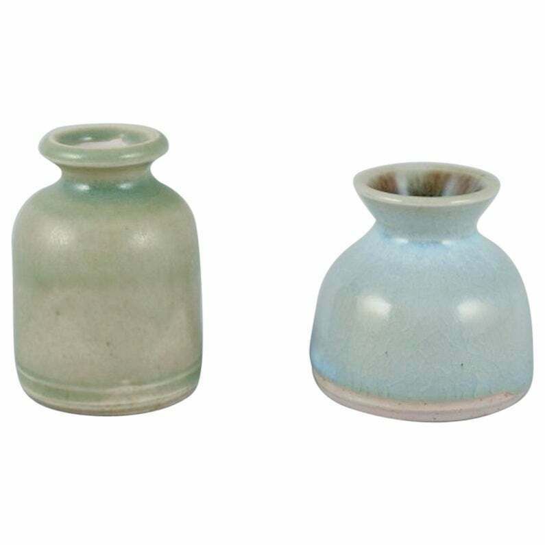Elly Kuch And Wilhelm Kuch. Two Ceramic Vases In Green And Blue Glaze.