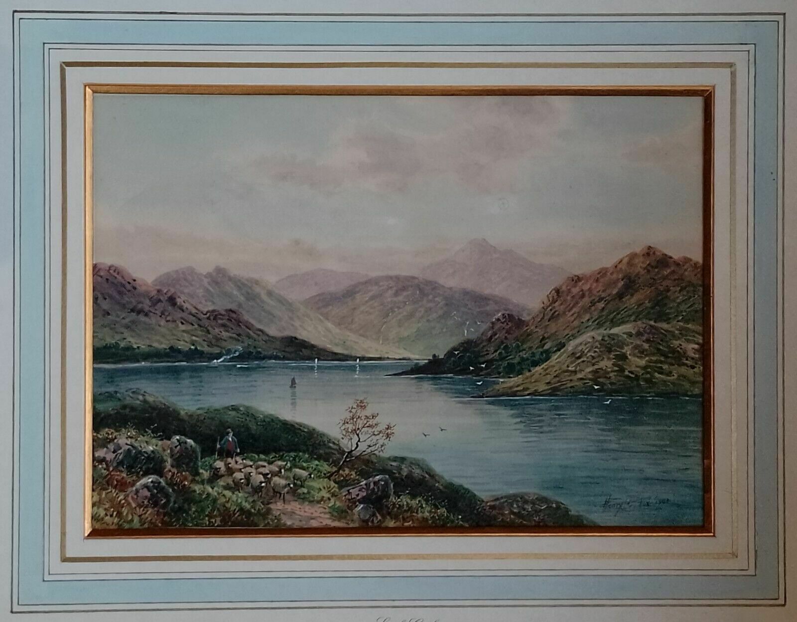 Antique Watercolour Painting Loch Goyle Scotland Signed Henry Charles Fox 1904 photo Art