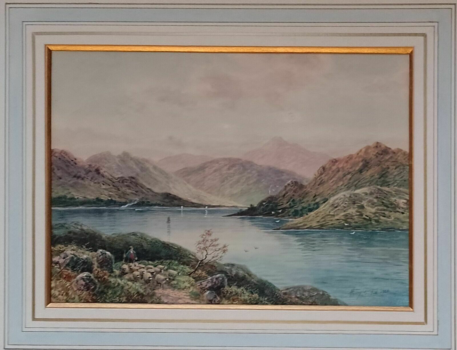 299.0 Antique Watercolour Painting Loch Goyle Scotland Signed Henry Charles Fox 1904 photo