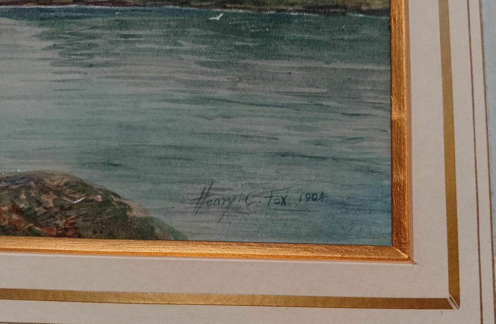 photo vinterior Antique Watercolour Painting Loch Goyle Scotland Signed Henry Charles Fox 1904