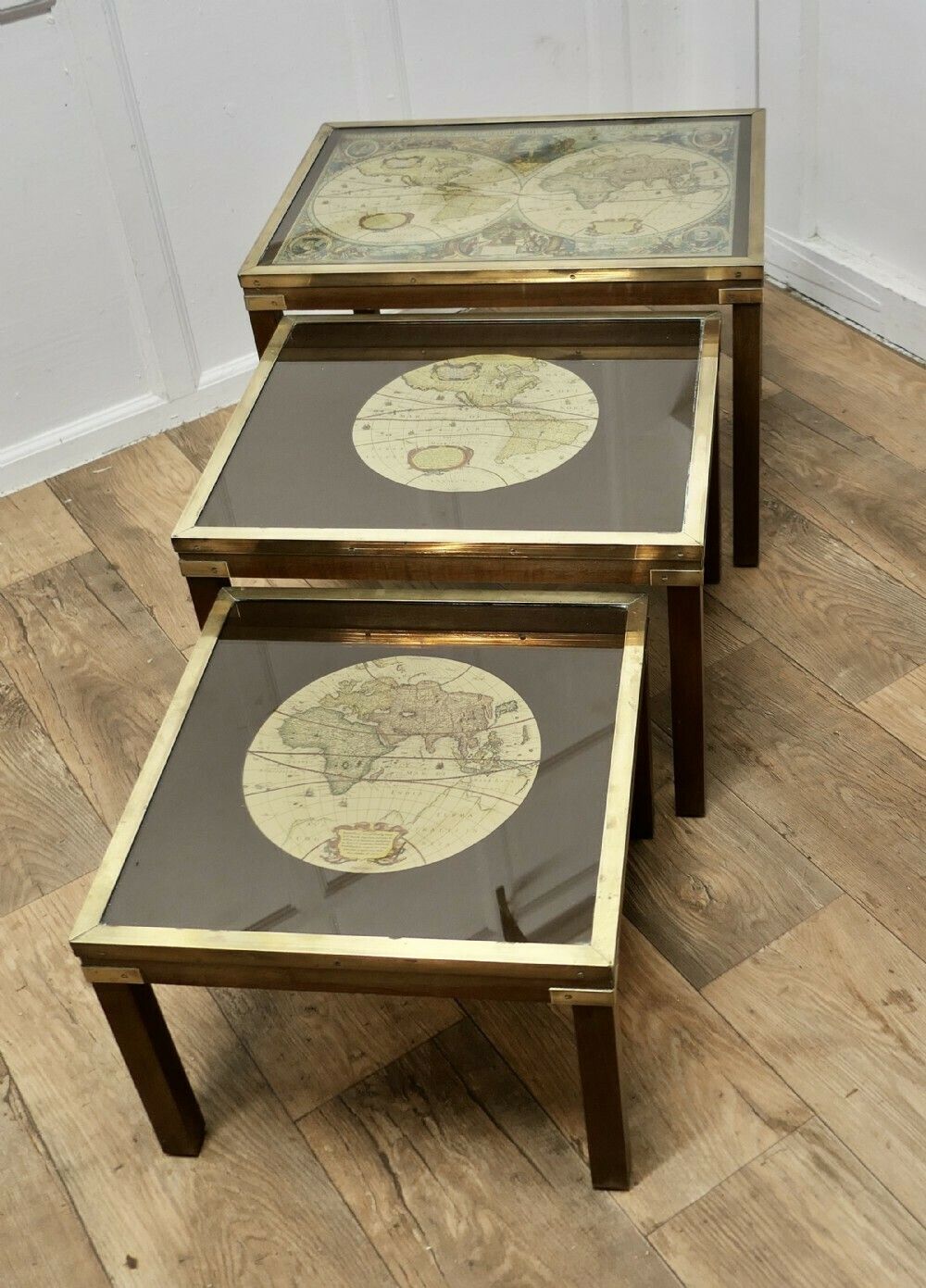 Mid Century Maison Jansen Campaign Style Nest Of 3 Tables