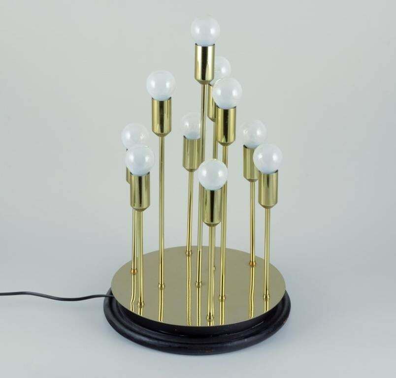 Sülken Leuchten, Germany. Modernist Lamp For Ten Bulbs. Brass On Wooden Base photo for sale