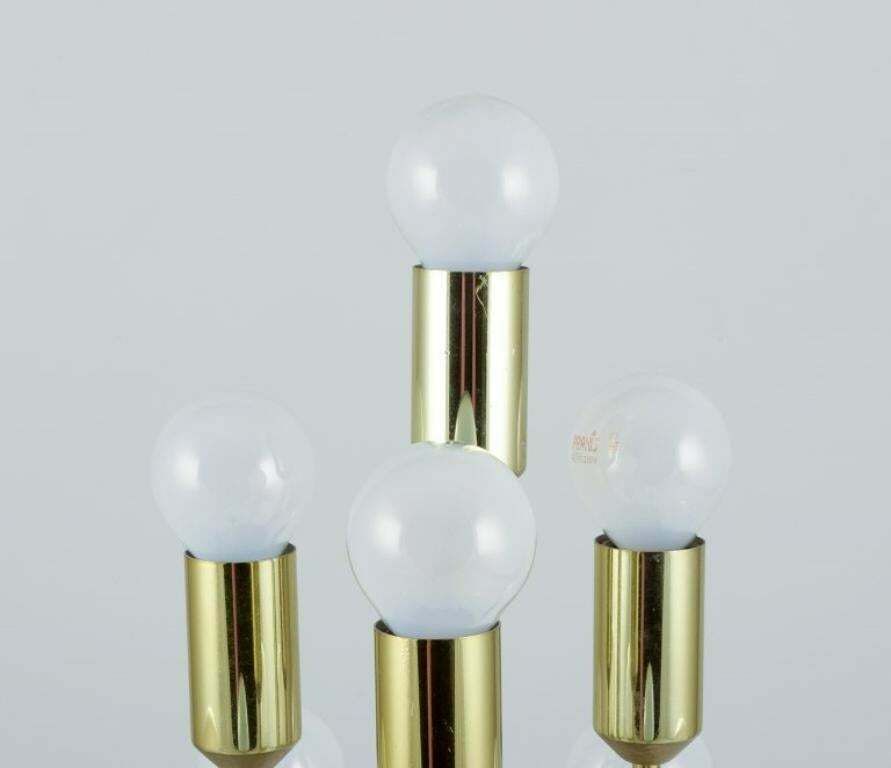 Sülken Leuchten, Germany. Modernist Lamp For Ten Bulbs. Brass On Wooden Base photo Lighting