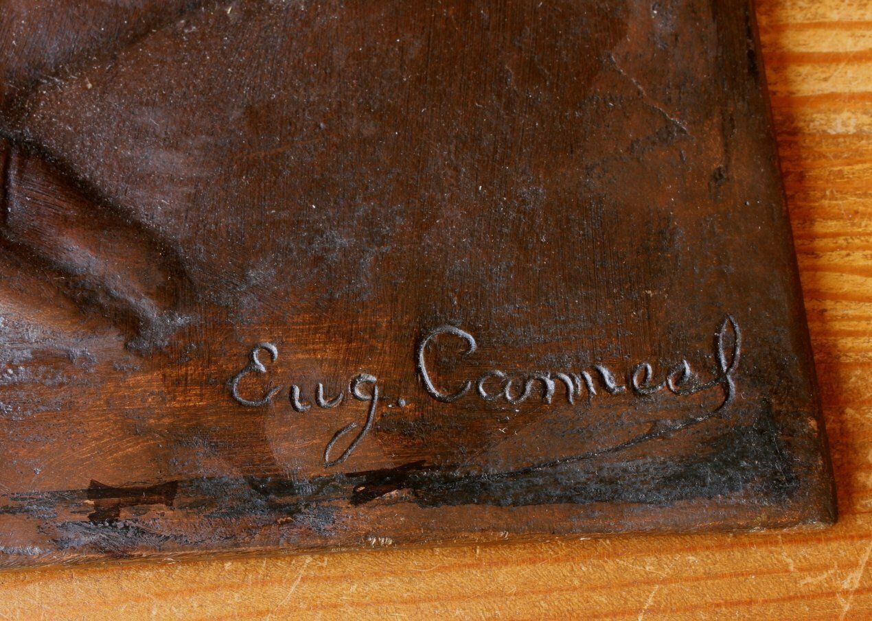 Bronze Plaque Male Portrait Signed Eugene Canneel. Mans Head Art C1920. photo Art