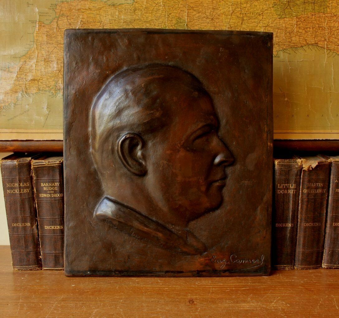 Bronze Plaque Male Portrait Signed Eugene Canneel. Mans Head Art C1920. photo buy