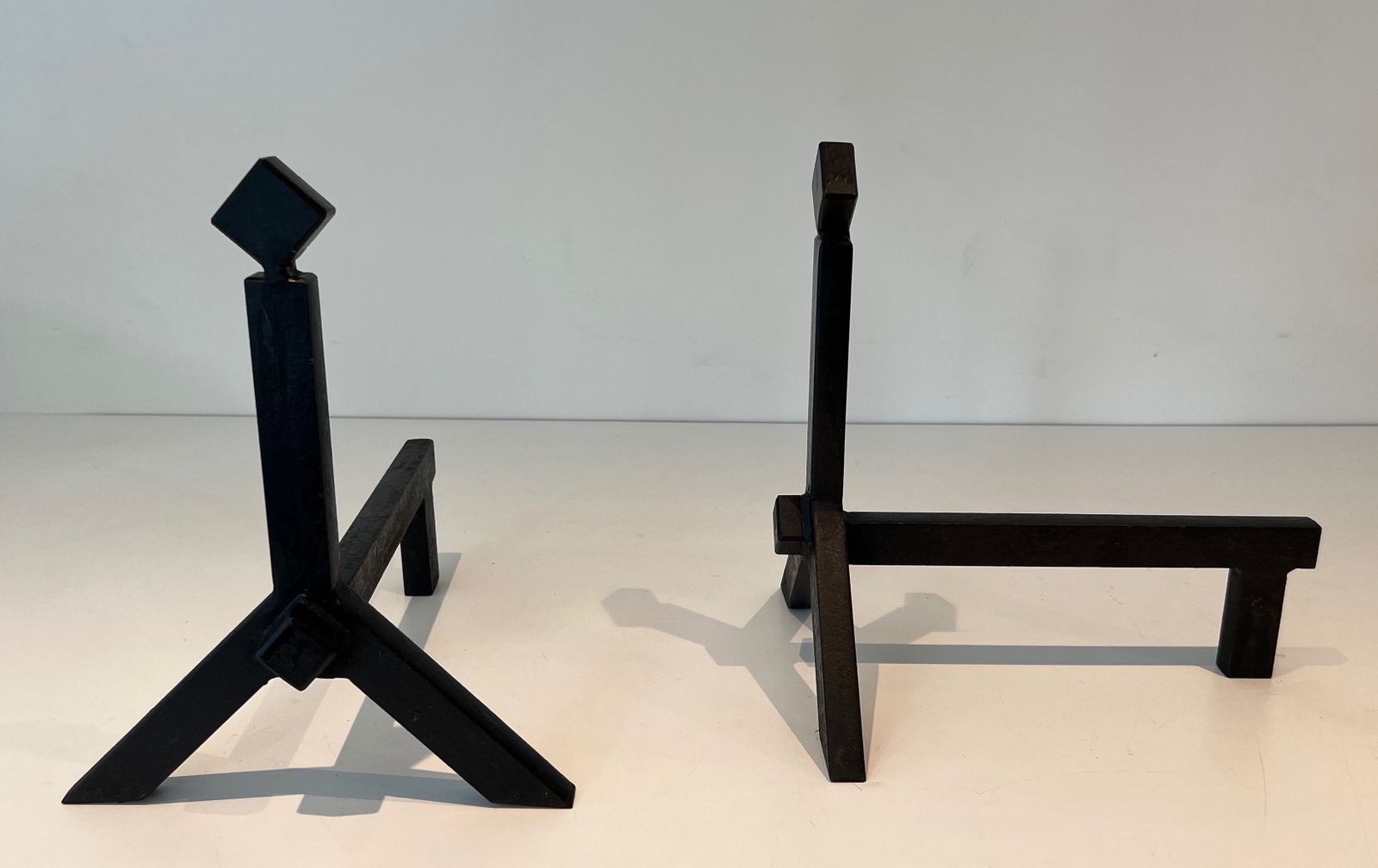 Pair Of Modernist Steel Andirons photo for sale