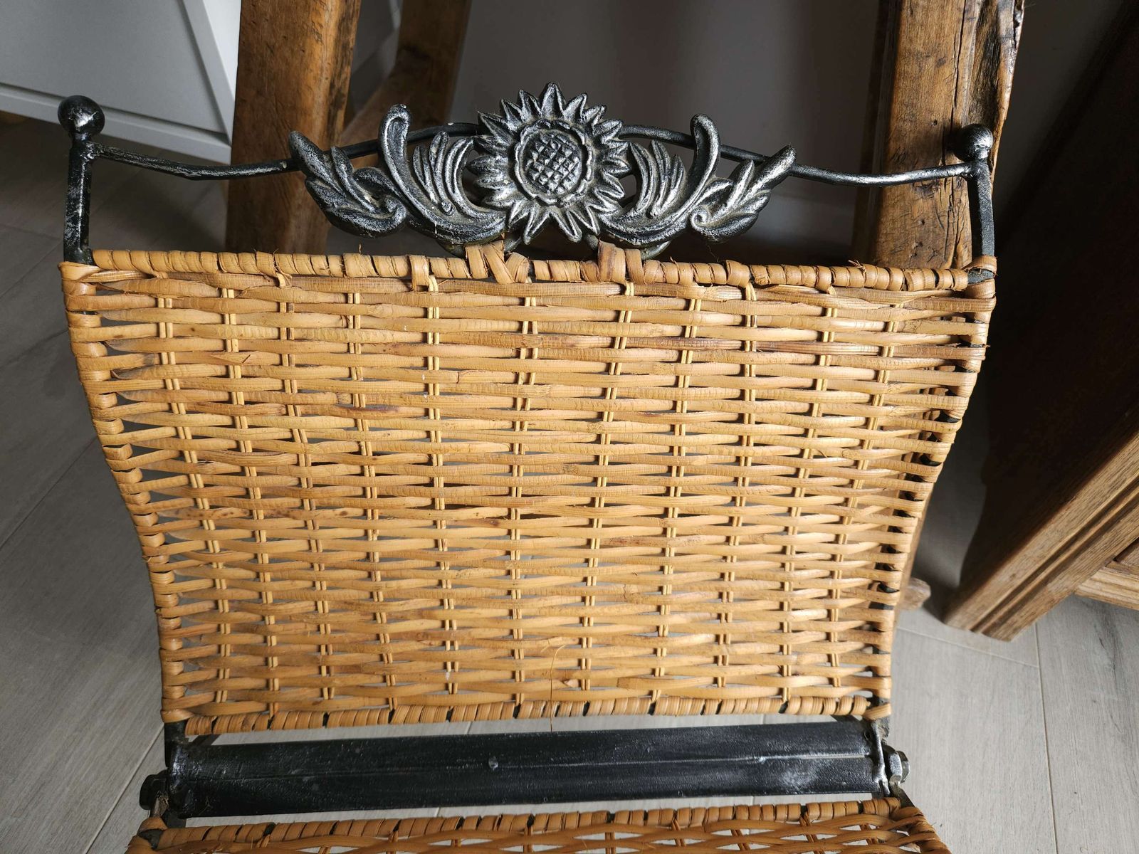 Mid Century, Rattan & Metal, Folding Magazine Rack photo vinterior