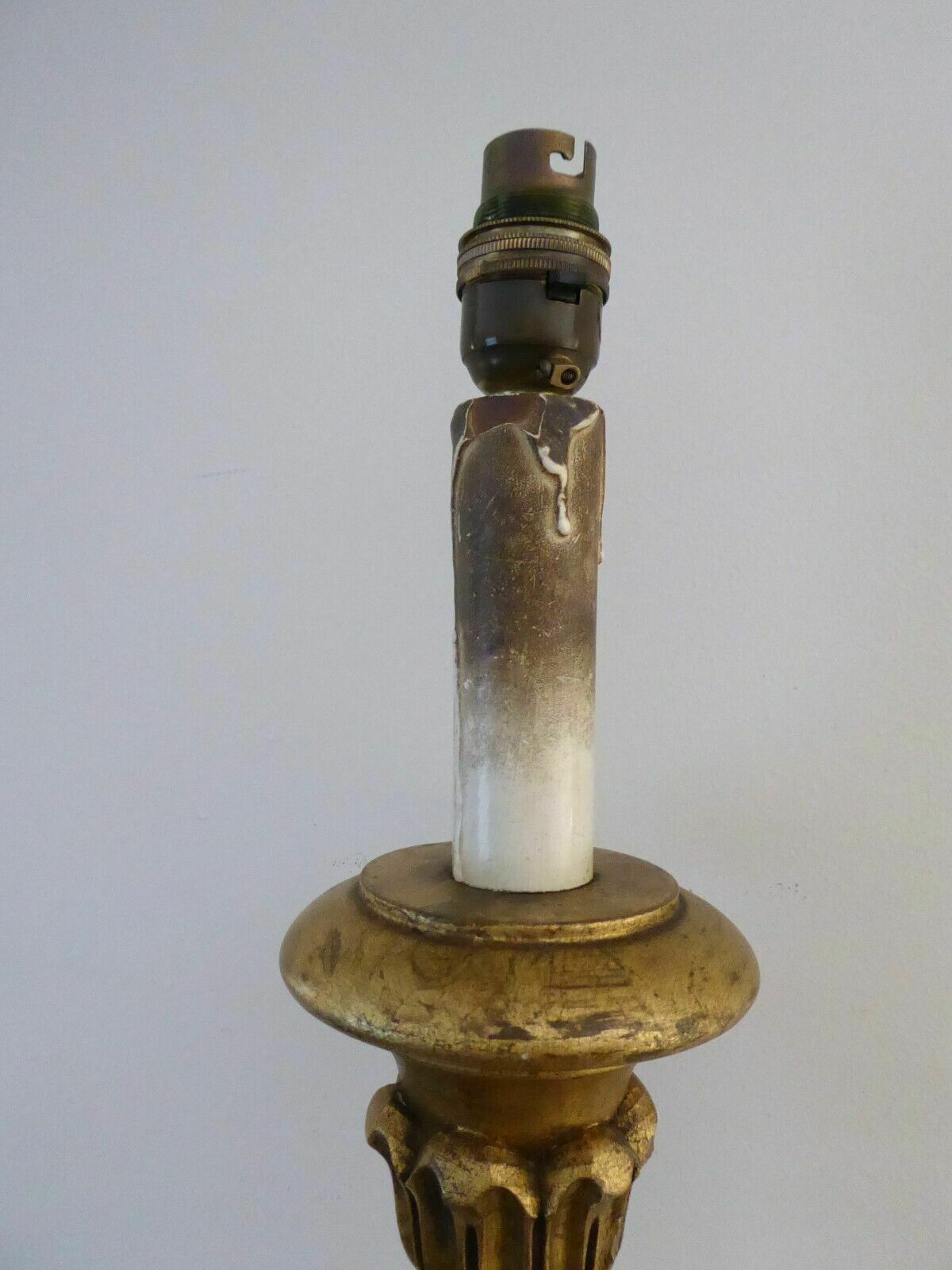 Old Tall Italian Gold Carved Wooden Altar Candle Table Lamp Shade Fully Working photo vintage